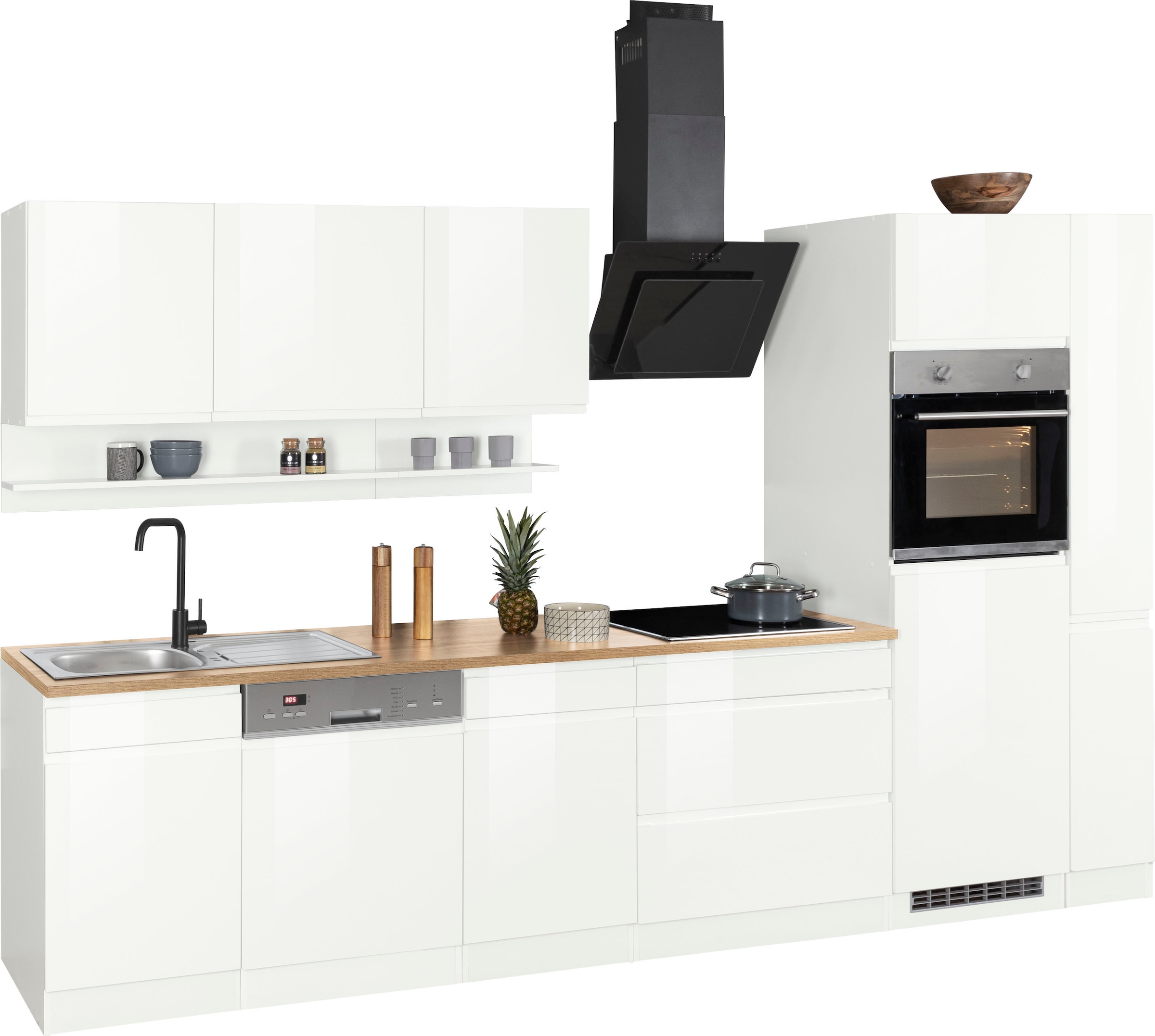 KOCHSTATION Küchenzeile »KS-Virginia,neu in verbesserter Ausführung« Arbeitsplatte 38 mm stark, Stauraum, Softclose,  Breite 330 cm, Soft-Close, ohne E-Geräte