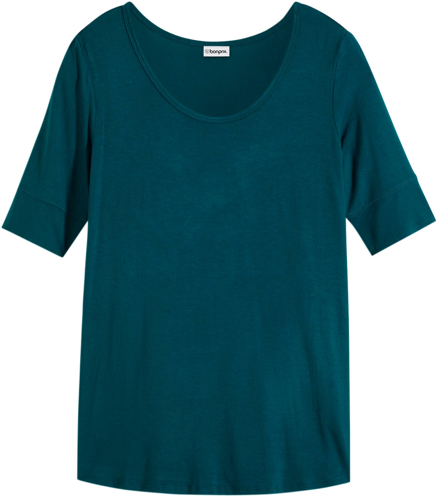 bonprix T-Shirt »Rundhalsshirt aus softer Viskose« bequeme Passform, Halbarm-Design, gerundeter Saum, abgesetzte Nähte