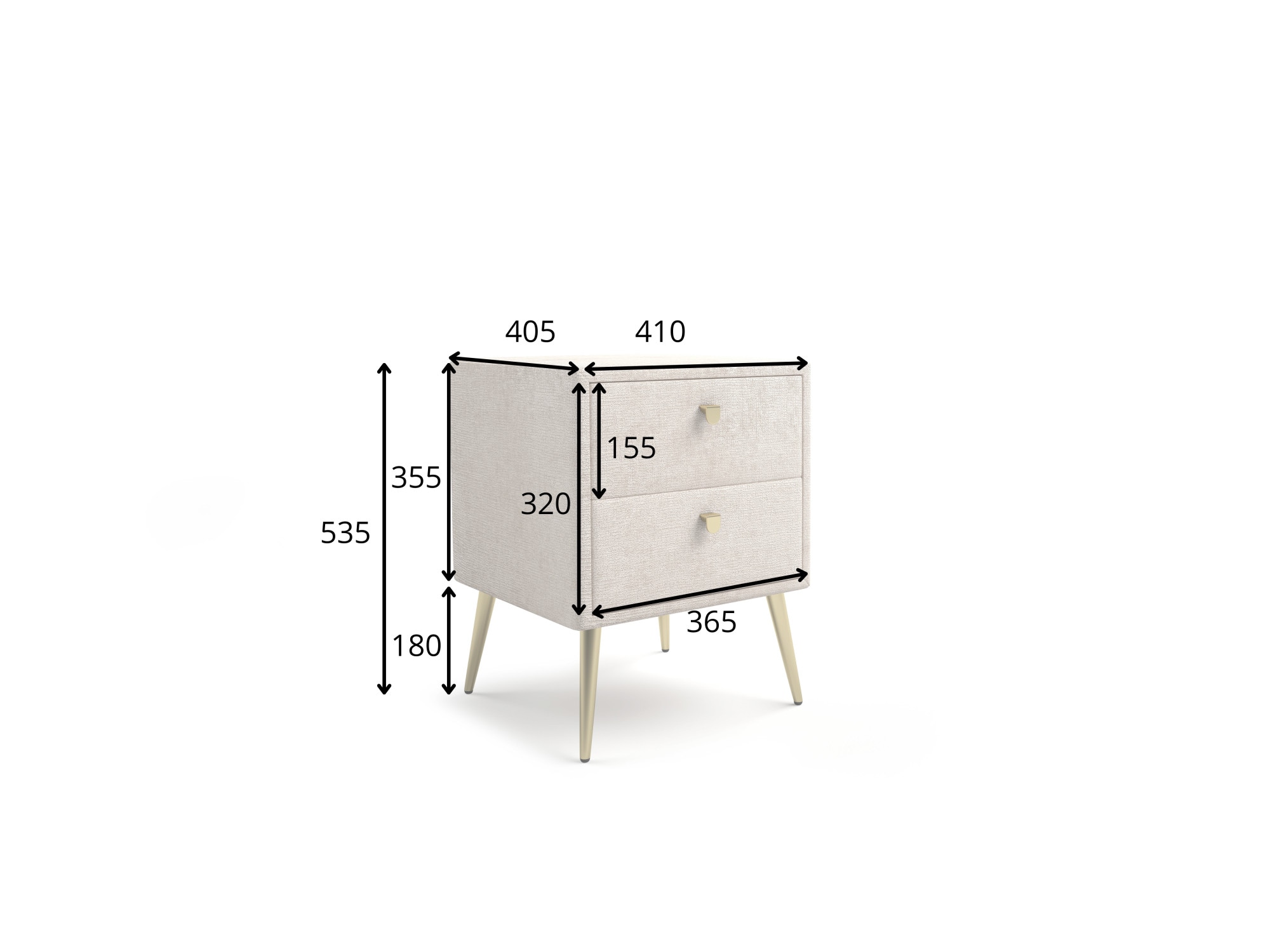 GOODproduct Nachtschrank »MOIVREE Polster-Nachtkommode wahlweise mit 2 Schubladen oder Fächer« Nako auf goldenen Beinen, Masse B/T/H: 41/40,5/53,5cm, passend zum Bett