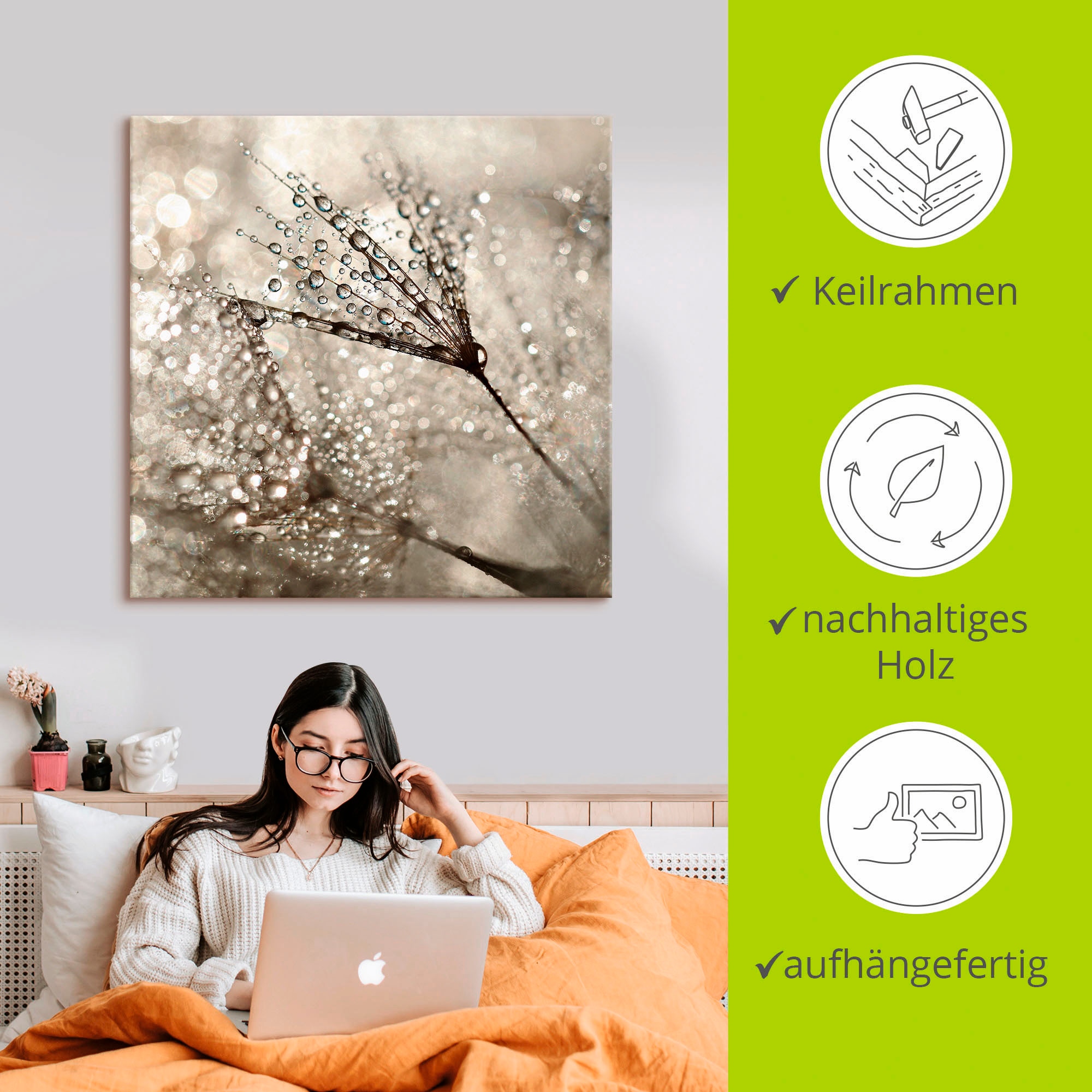 Artland Tableau sur toile »Pusteblume Tautropfen« 1 cuis tlg. auf Holzrahmen gespannt