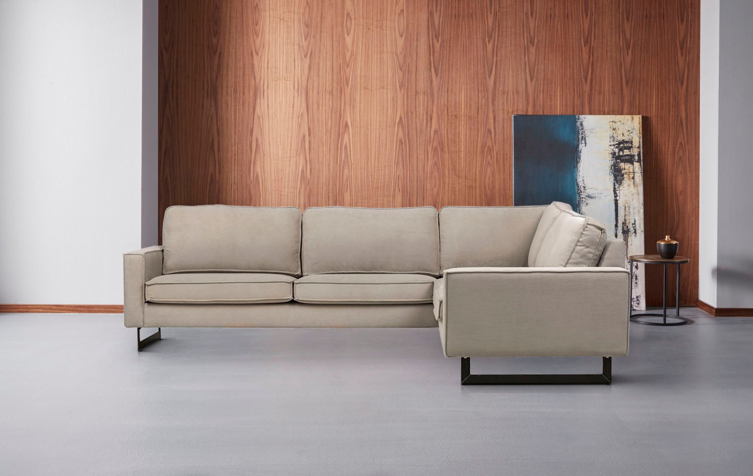 Home affaire Canapé d'angle »Pinto, XXL, 250/290 cm, langer Schenkel, Ottomane« Cord, Chenille, Lederoptik, mit Keder, Metallfüsse, Wellenunterfederung