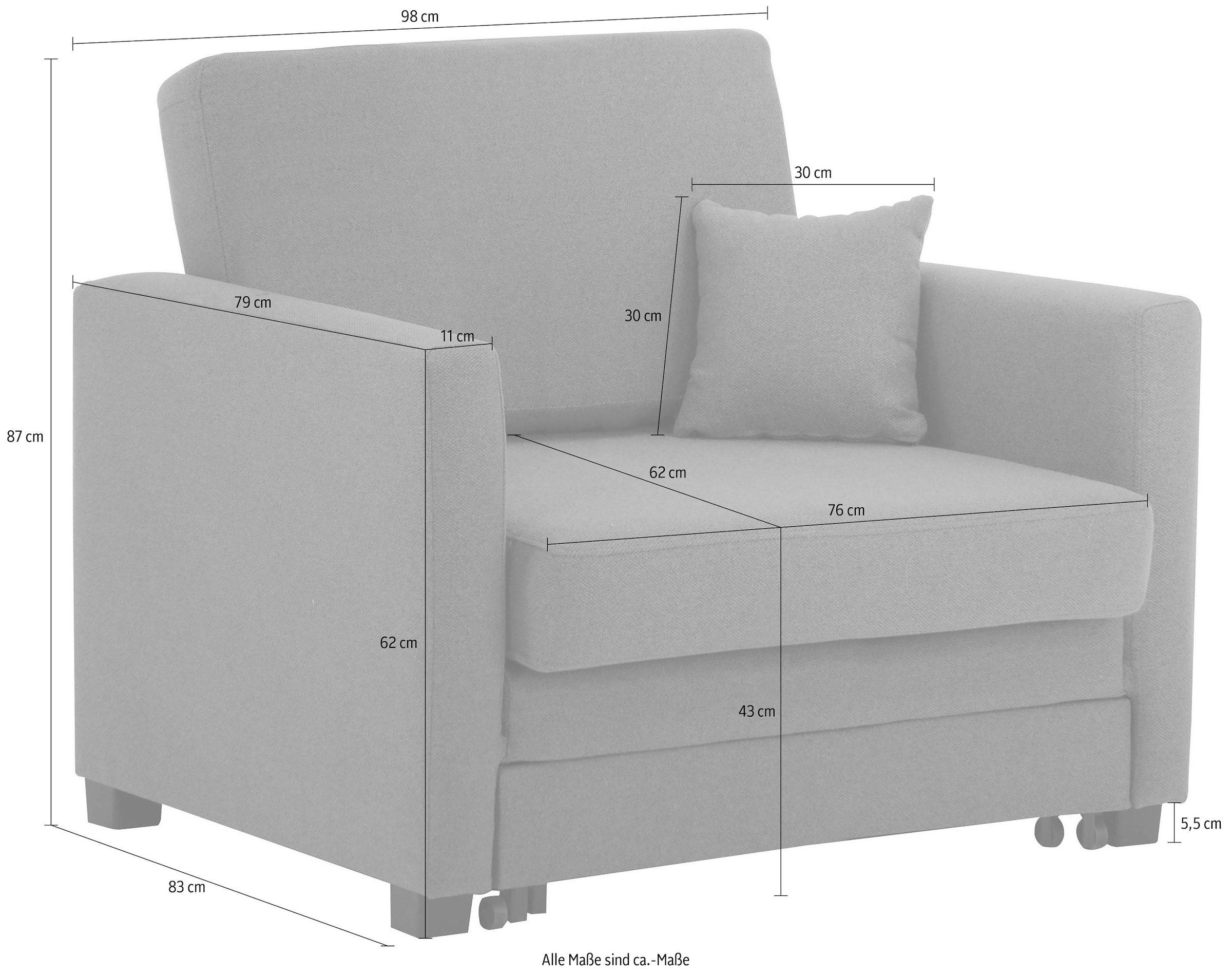 Home affaire Sessel »Mexico Schlafsessel«, mit ausziehbarer Schlaffunktion, B/T/H: 98/83/87 cm