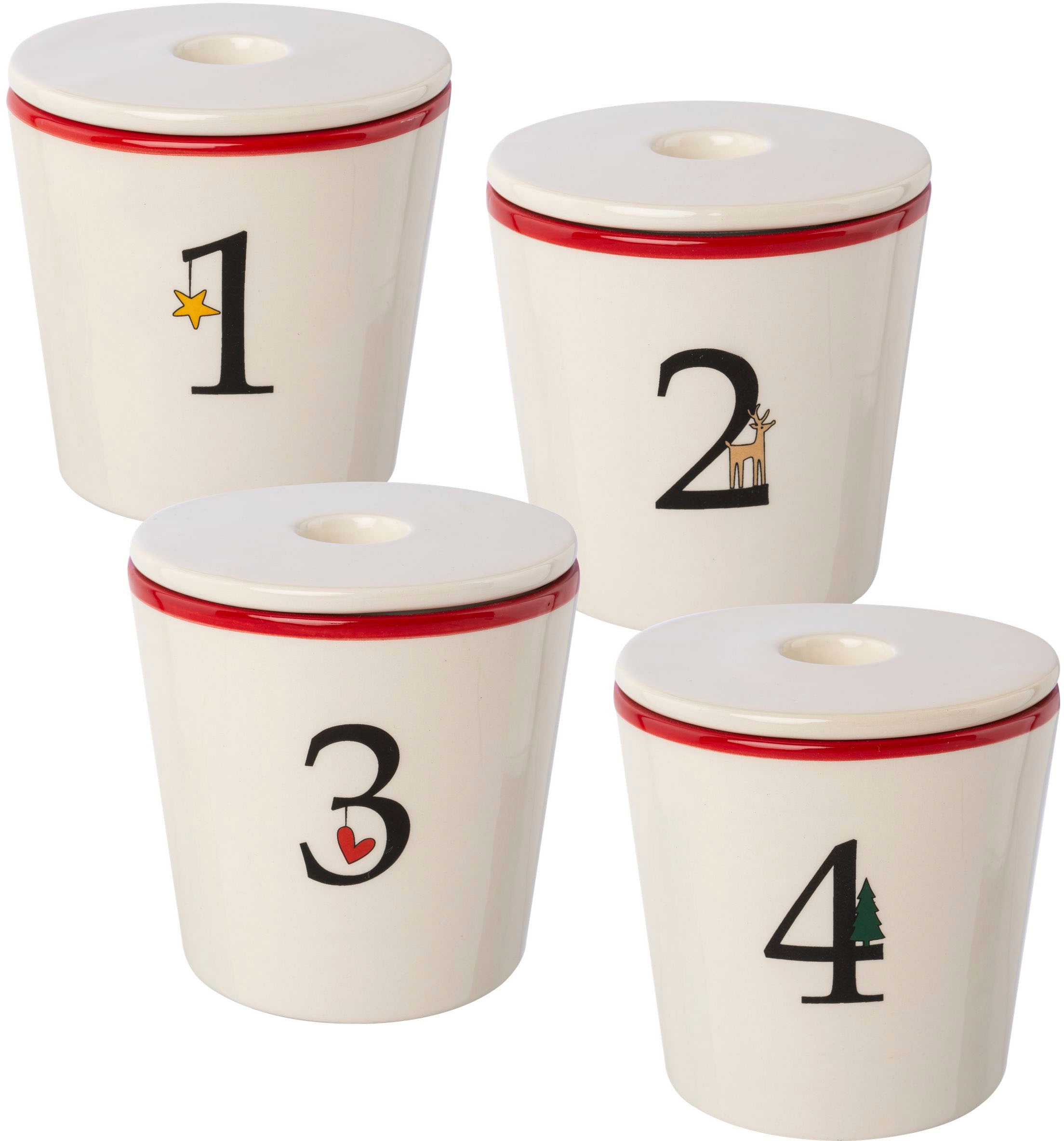 Image of Creativ deco Kerzenhalter "Stabkerzenhalter für die Adventszeit, Weihnachtsdeko" Becher aus Keramik mit Cover 1 bis 4, Höhe ca. 10 cm, Adventsleuchter