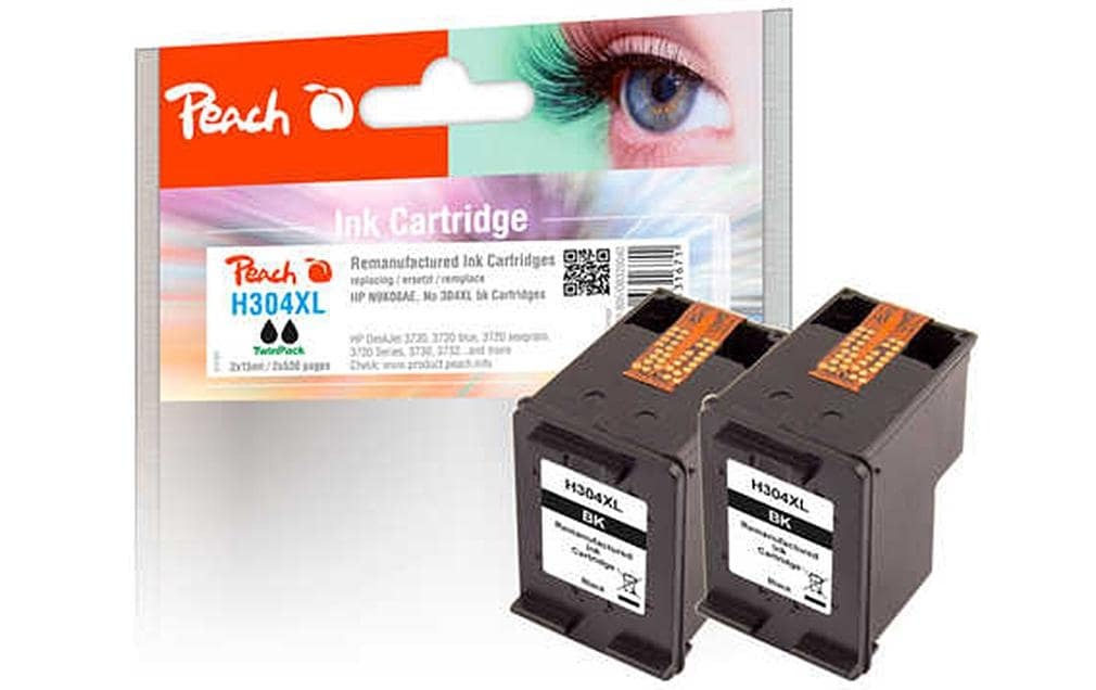 Peach Tintenpatrone »HP Nr. 304XL (N9K08AE) 2x Black«, (2 St.)