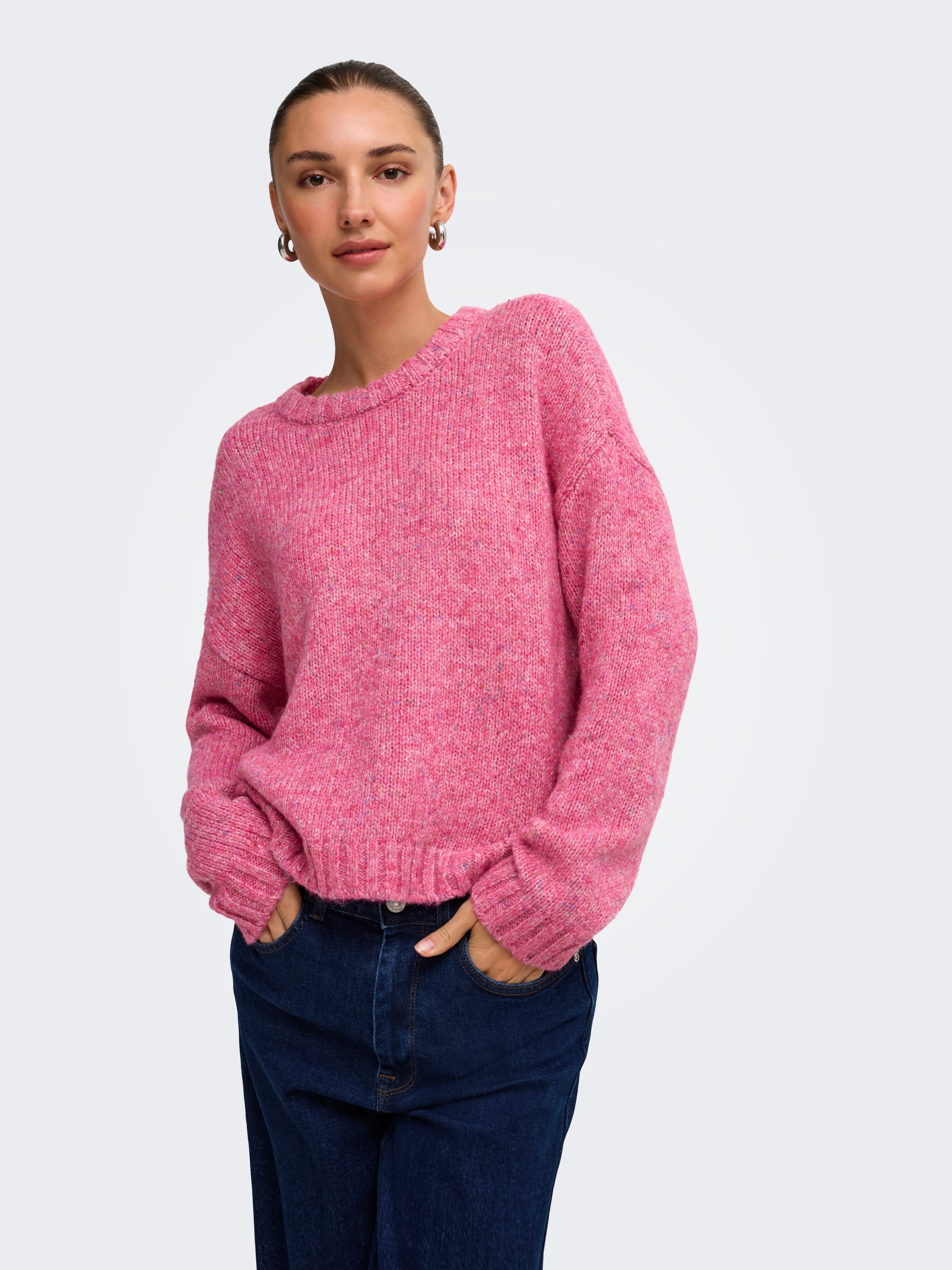 ONLY Strickpullover »ONLSMILLA LS LOOSE O-NECK CS KNT« Materialmix, verkürzte Form