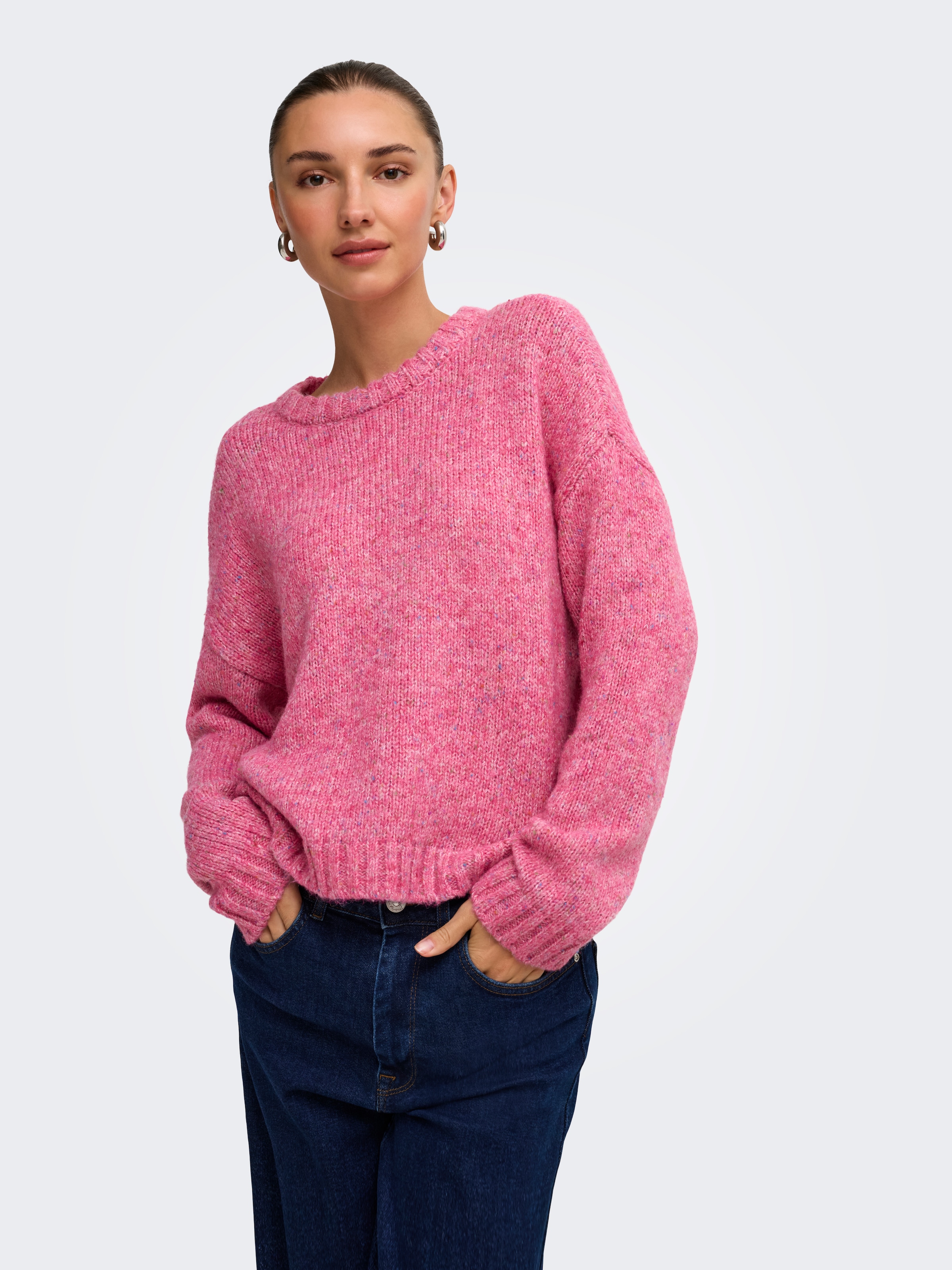 Image of ONLY Strickpullover "ONLSMILLA LS LOOSE O-NECK CS KNT" Materialmix, verkürzte Form