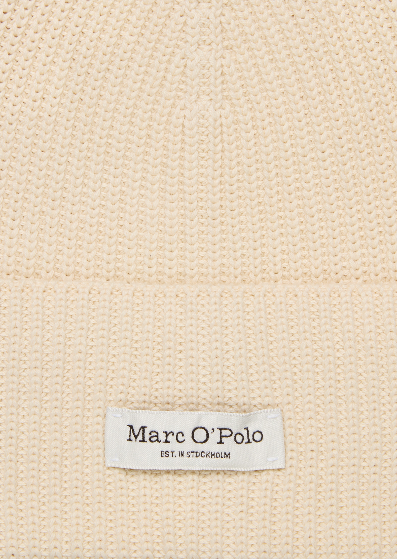 Marc O'Polo Beanie, breiter Umschlag, Markenlabel, Rippstrick