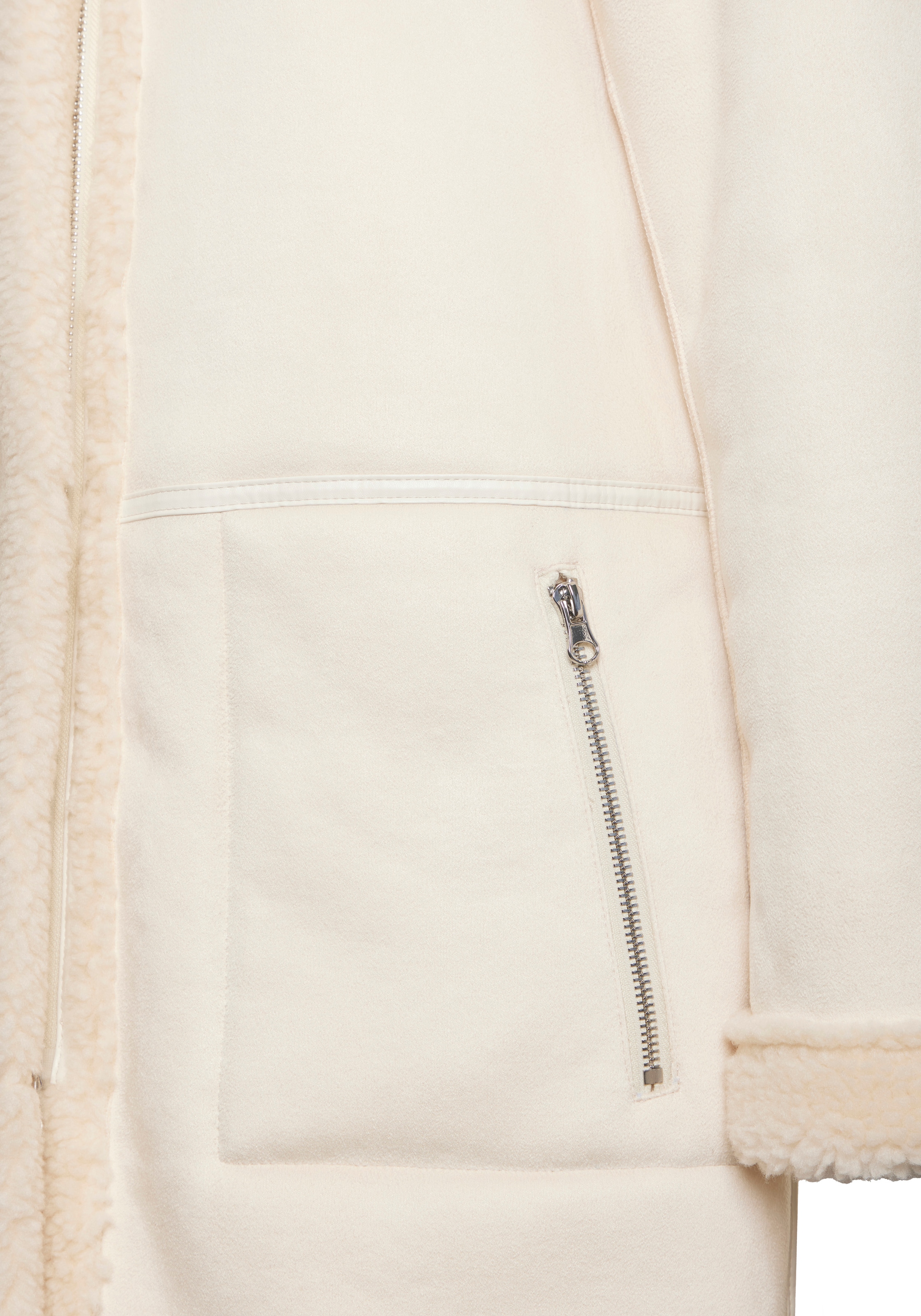 French Connection Lederimitatjacke mit Kapuze mit Teddyfutter auf der Innenseite, Shearling Jacke, Lammfelloptik