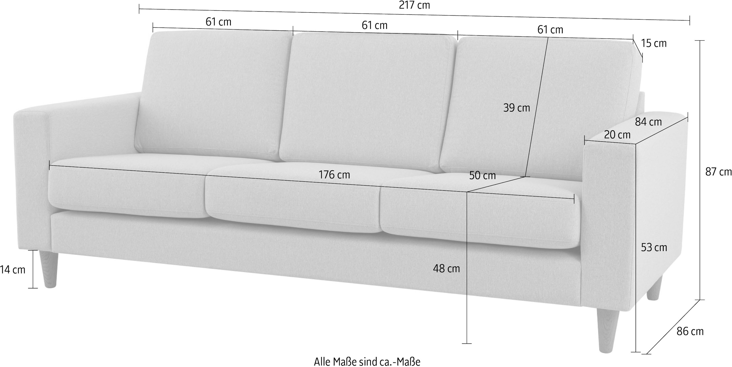 andas 3-Sitzer »Tvinno«, im skandinavischen Stil, mit Massivholzfüssen, Breite 217 cm