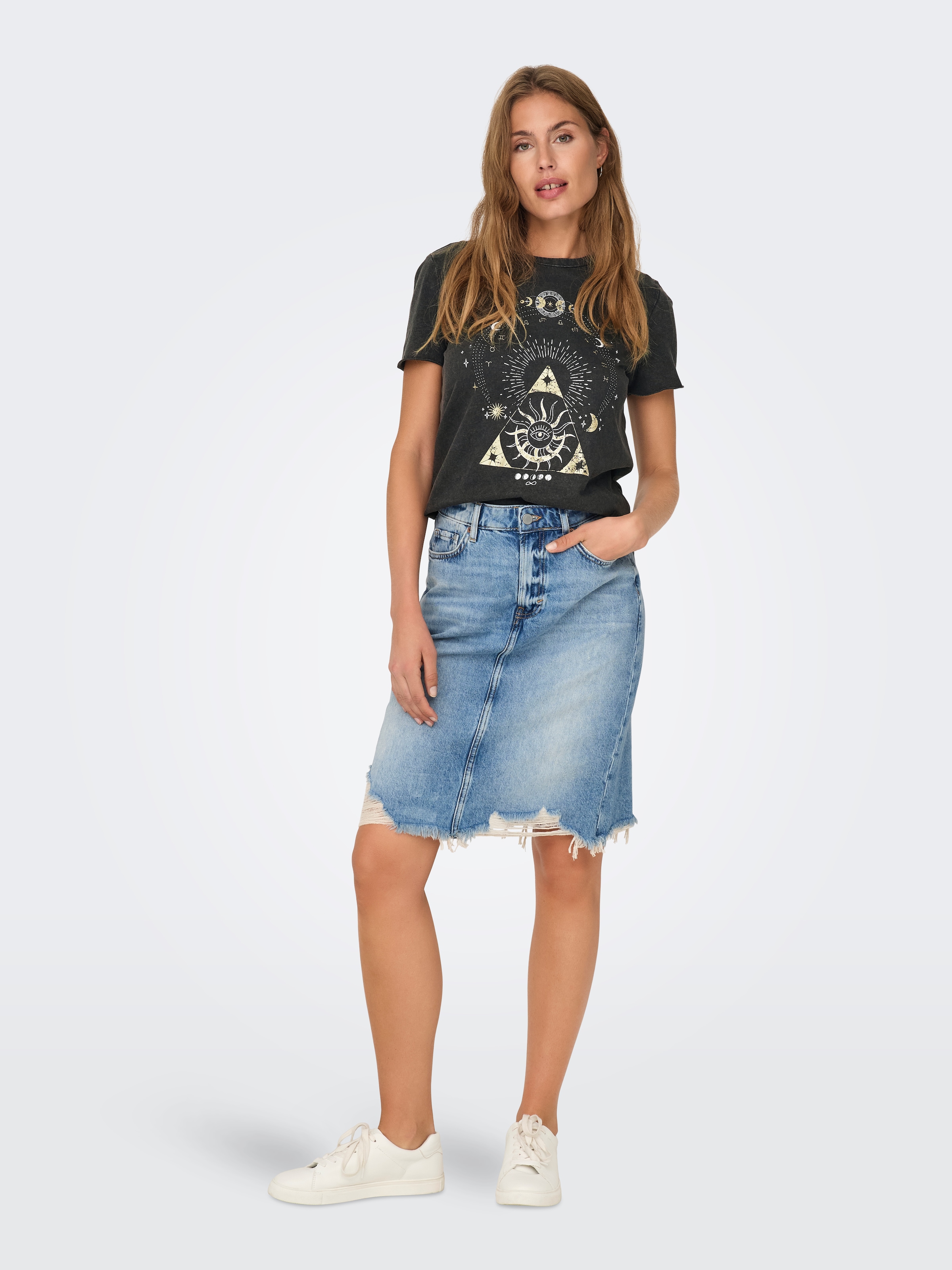 ONLY Shirt à col rond »ONLLUCY REG S/S TOP JRS NOOS« coton, coupe régulière, imprimé varié