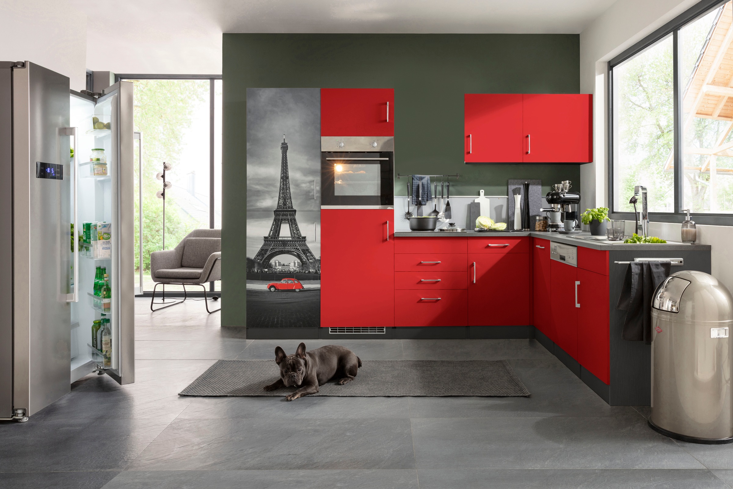 KOCHSTATION Küchenzeile "KS-Paris - Küchen mit einzigartigen Fotomotiven auf den Fronten" Stellbreite 290/220 cm, wahlweise mit E-Geräten und Induktion