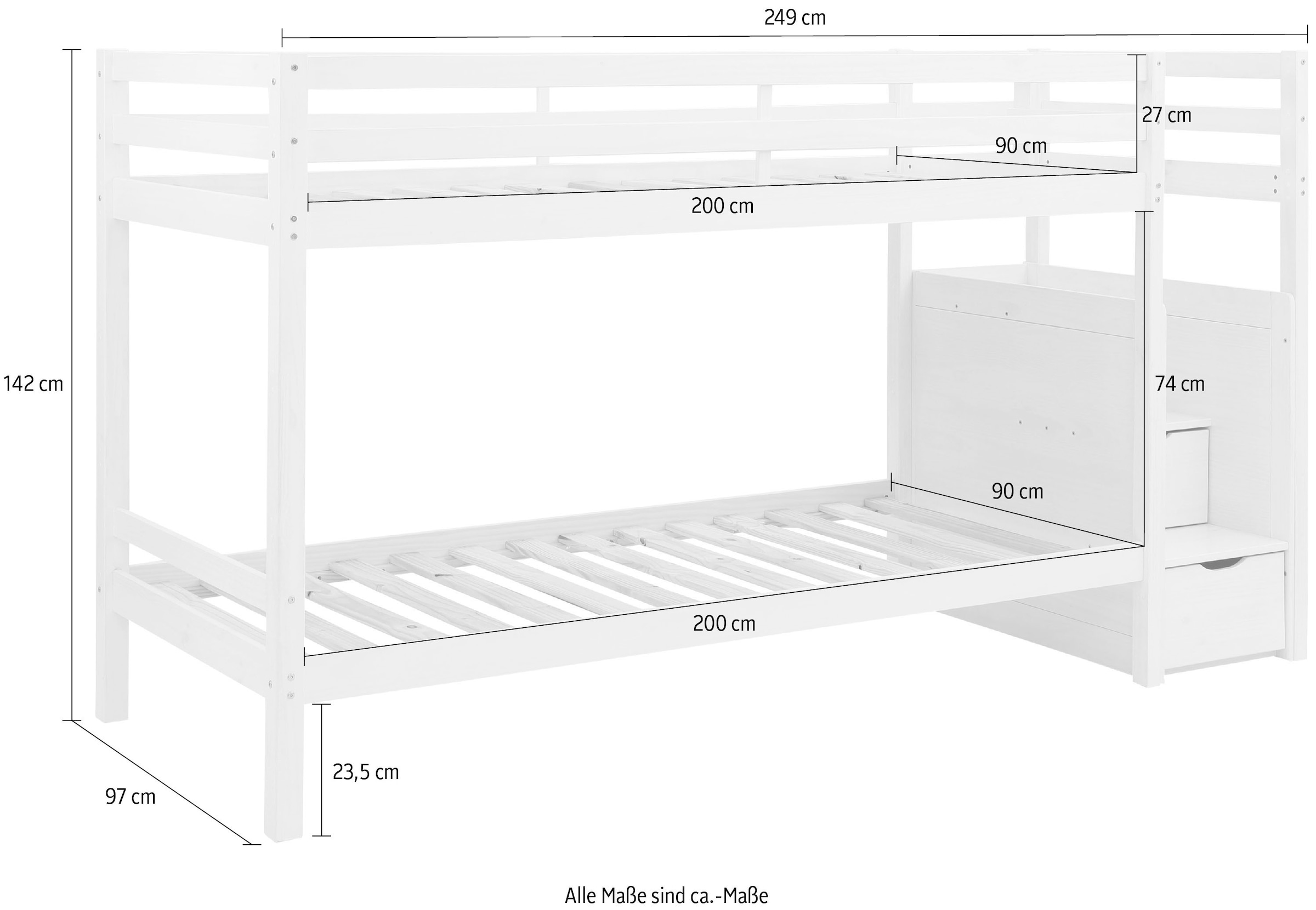 Lüttenhütt Etagenbett »Alpi«, Kiefernholz, Etagenbett, inklusive Lattenrost, Liefefläche 90x200 cm