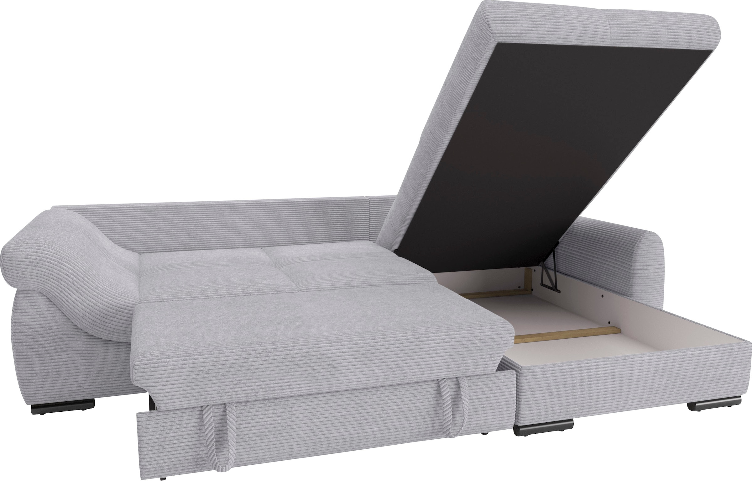 Mr. Couch Ecksofa »Livorno DuraFlex L-Form«, inkl. Hochschläfer-Bettauszug, XL-Bettkasten weiss beschichtet