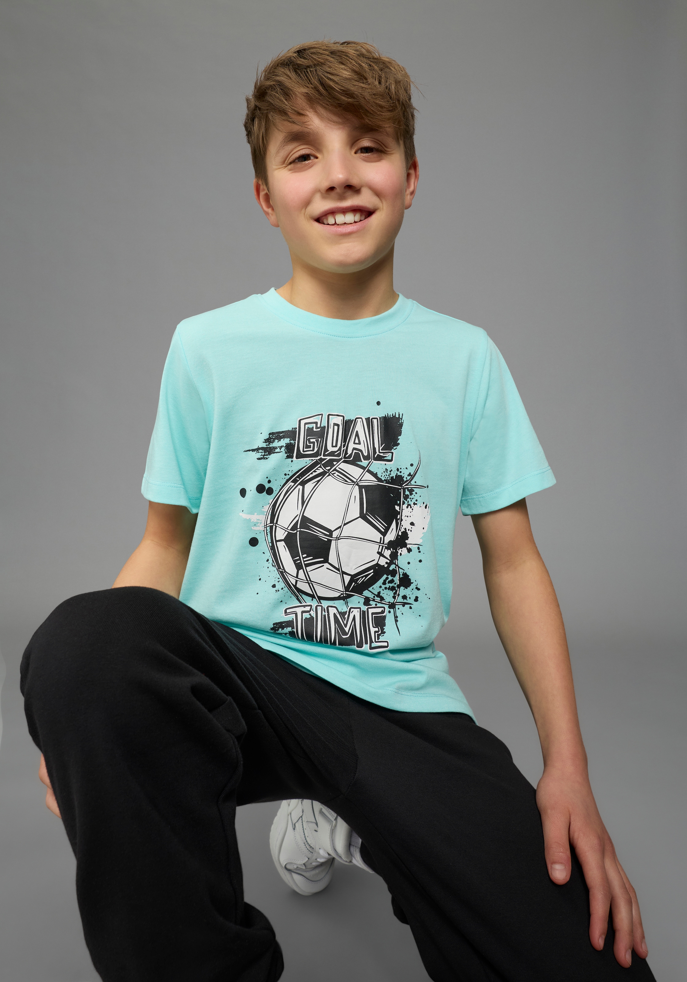 Image of KIDSWORLD T-Shirt "Shirt mit Fussballmotiv: GOAL TIME" für Jungen, Kurzarm, Rundhalsausschnitt