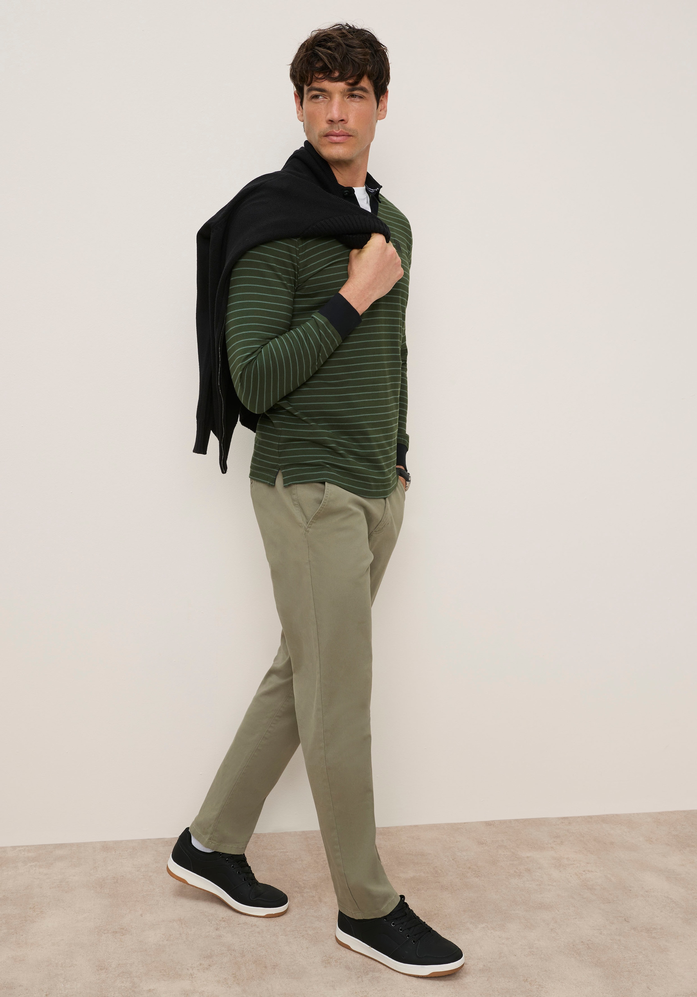 Man's World Polo coupe normale, manches longues, col polo, design rayé