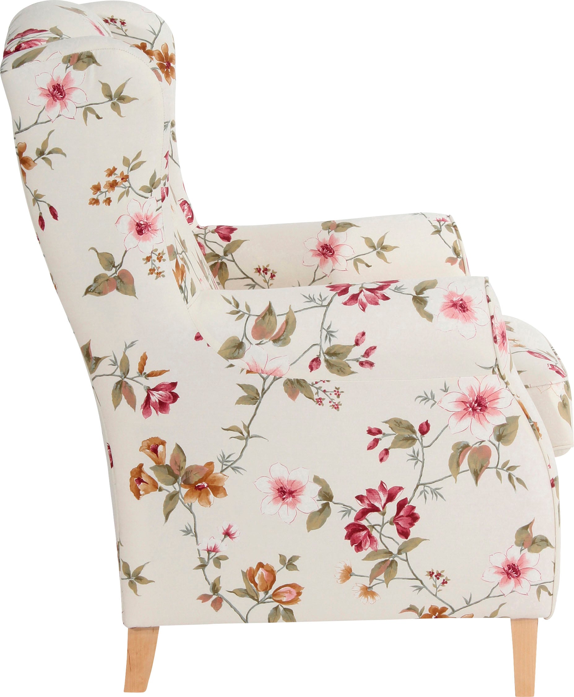 Max Winzer® Ohrensessel »Luke, Hochlehnsessel mit komfortablem Federkern«, mit Kederverzierung, mit Blumenmuster, floraler Bezug