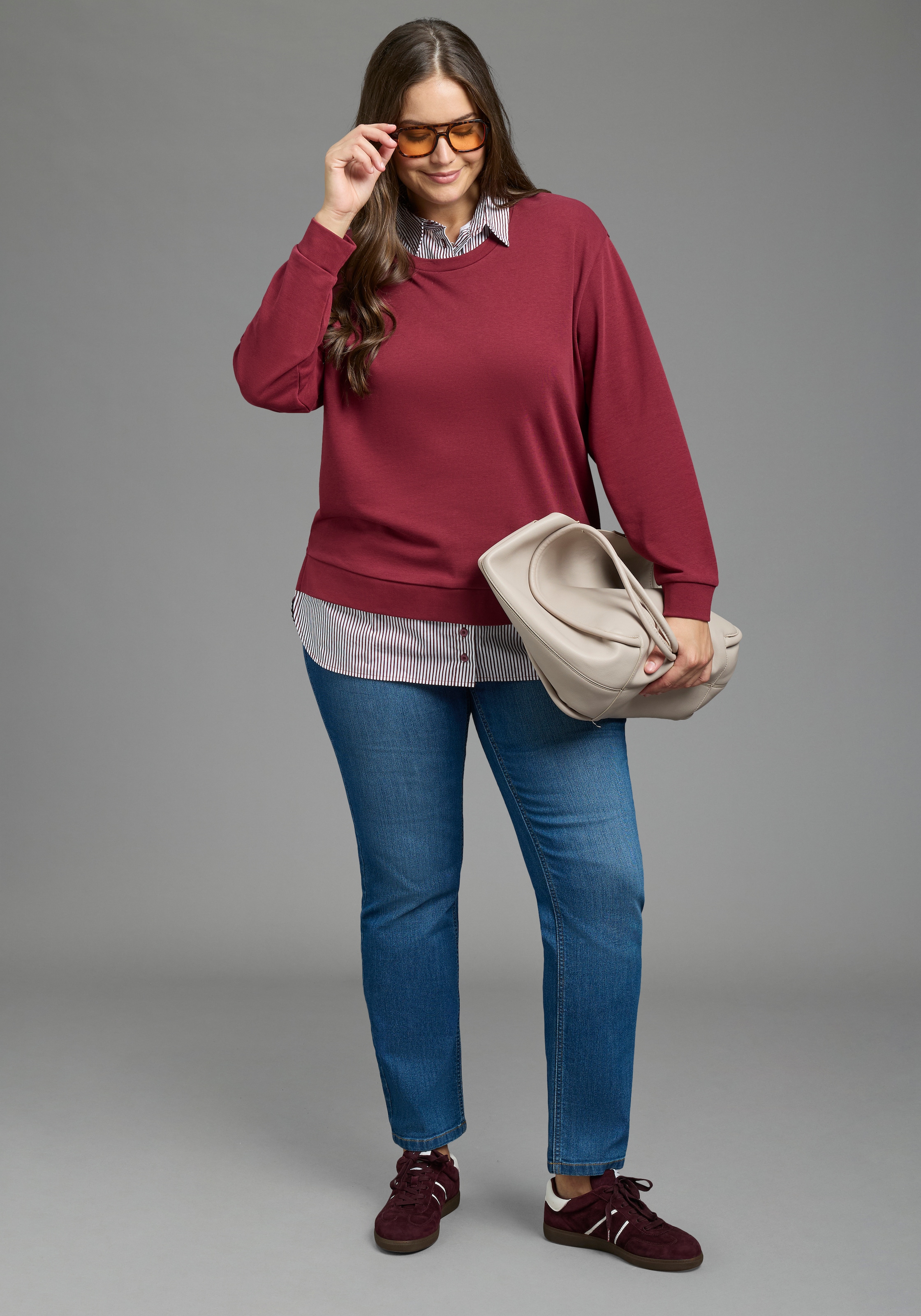 Laura Scott CURVE Sweater »Grosse Grössen«, mit elegantem Bluseneinsatz
