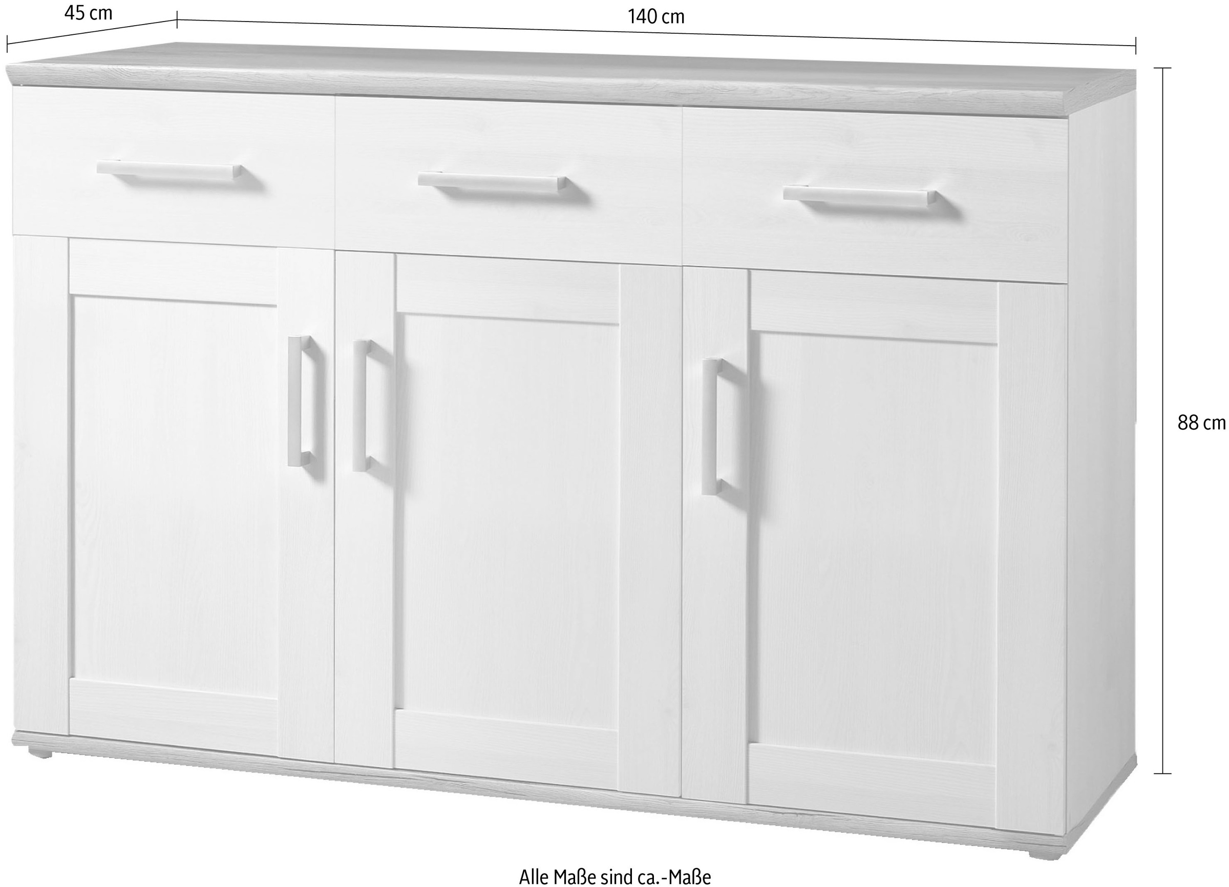 HBZ Sideboard »Romance im Landhaustil, Wohnzimmerschrank BxHxT 140x88x45 cm«, (1 St.), Mit 3 Türen, 3 Schubkästen und 3 Einlegeböden