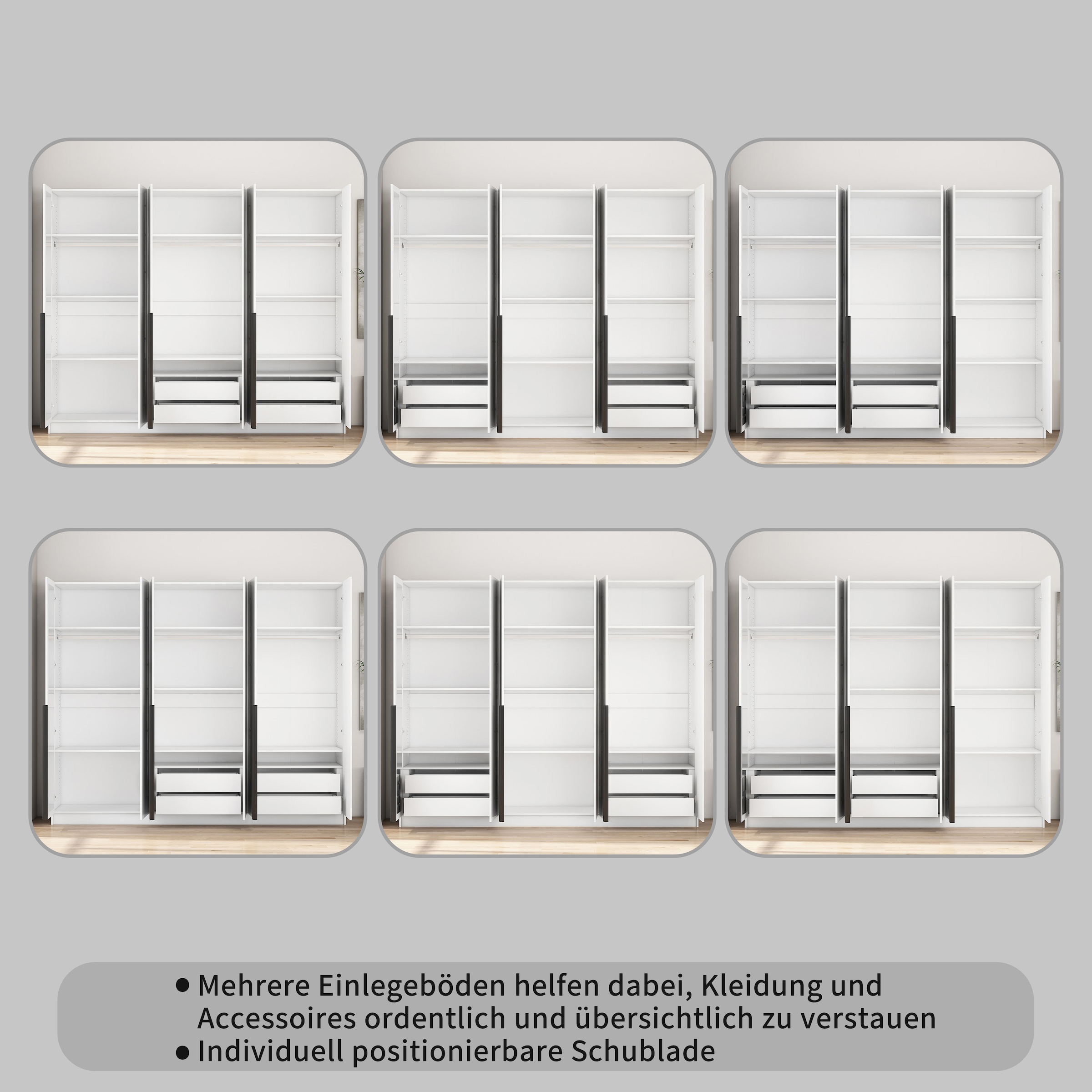 GOODproduct Armoires à vêtements »Annor Schlafzimmerschrank Breite 242cm hochglanz Schrank Garderobe« Armoire à portes battantes avec aménagement intérieur parfait - poignées de porte élégantes