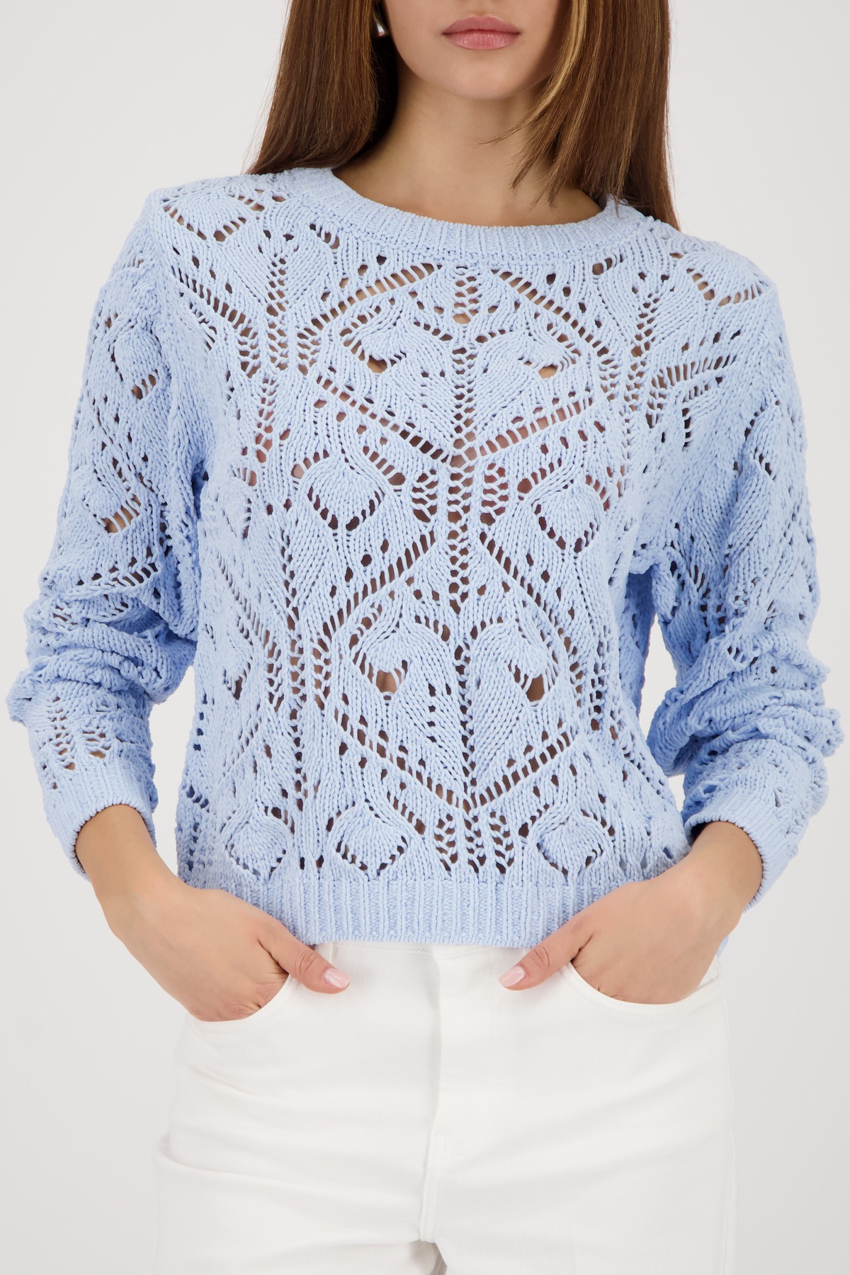 Image of Monari Strickpullover "Ajour" Rundhalsausschnitt, Chenillegarn, Leicht überschnittene Schultern
