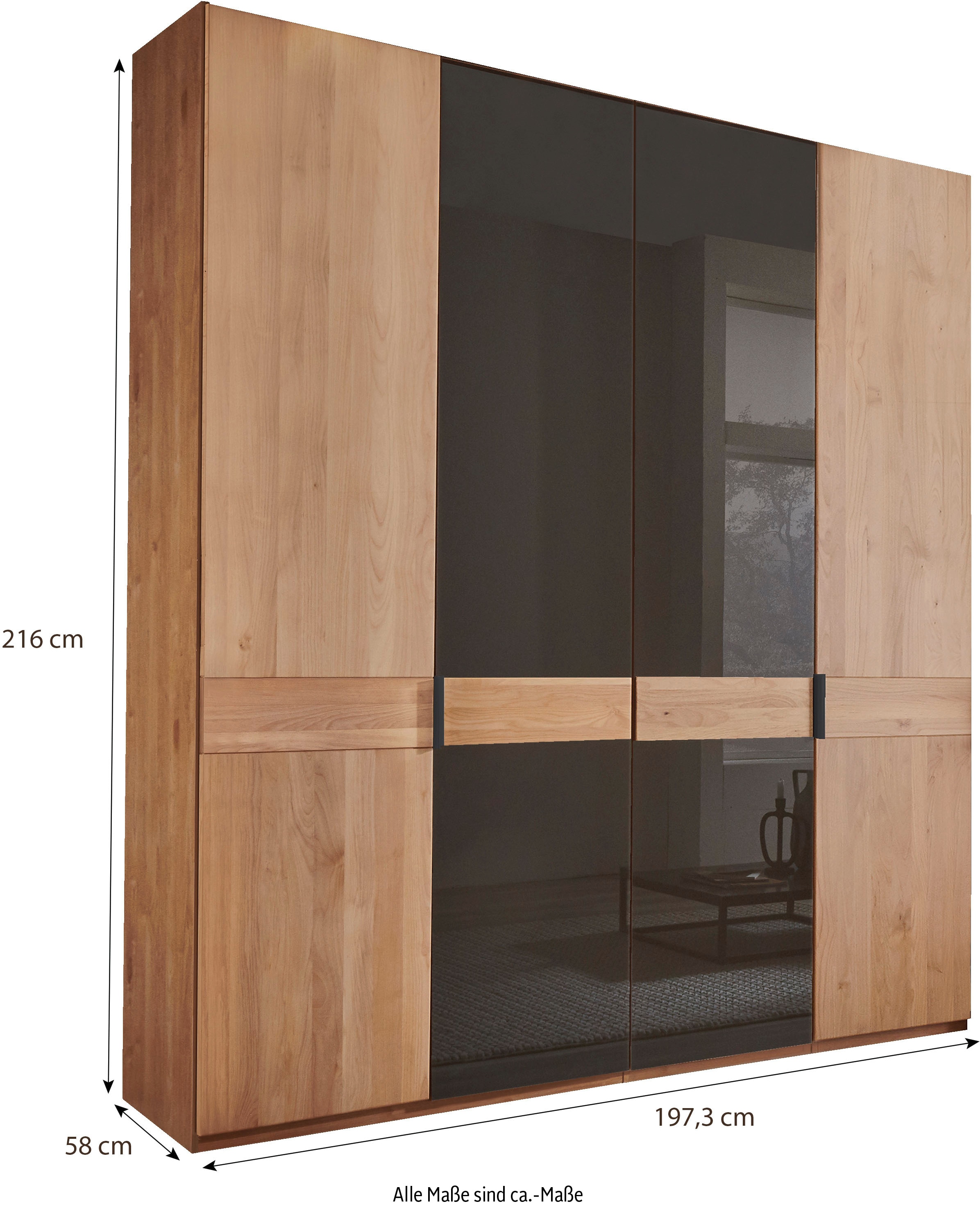 WIEMANN Armoires à vêtements »Cardiff, Massivholztüren in Kombination mit Glas- oder Spiegeltüren« 4 Breiten, 2 Höhen 216/236cm auswählbar,  hochwertiges Design in langlebiger Qualität, viel Stauraum