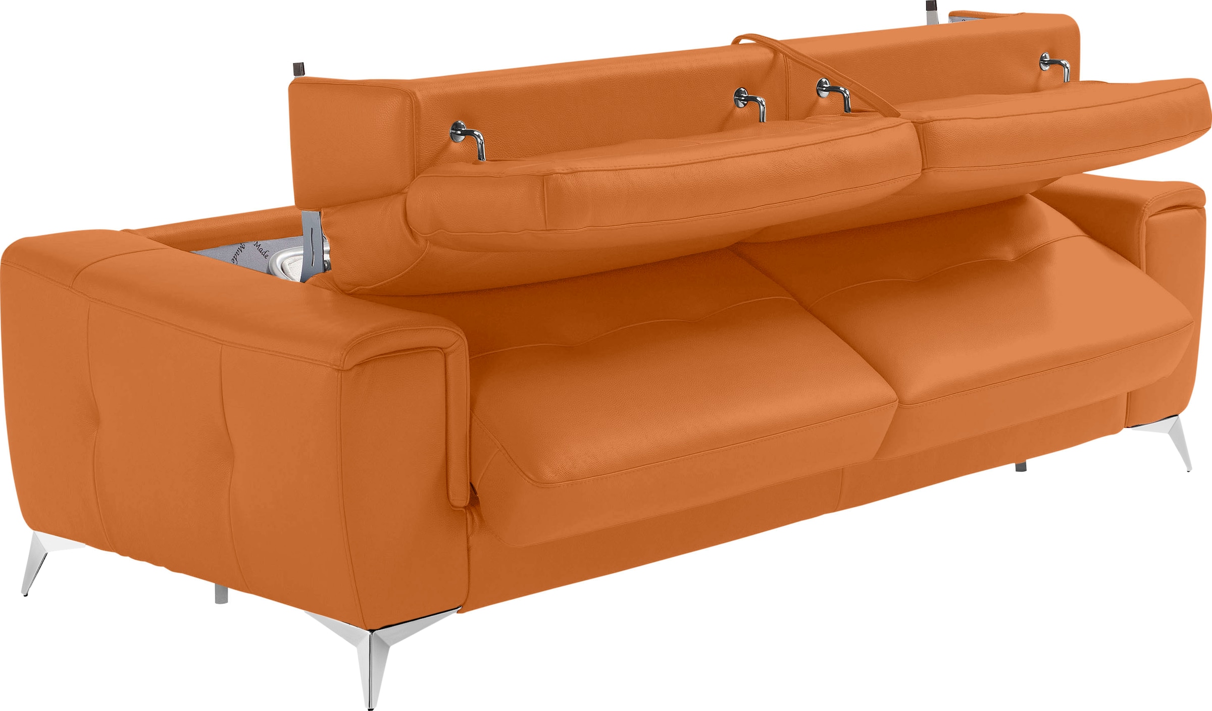 Egoitaliano Schlafsofa »Francine Designsofa, Loungesofa mit Dauerschlaffunktion, Breite 233 cm«, mit Bettfunktion, Leder BULL, orange, Fussfarbe chrom