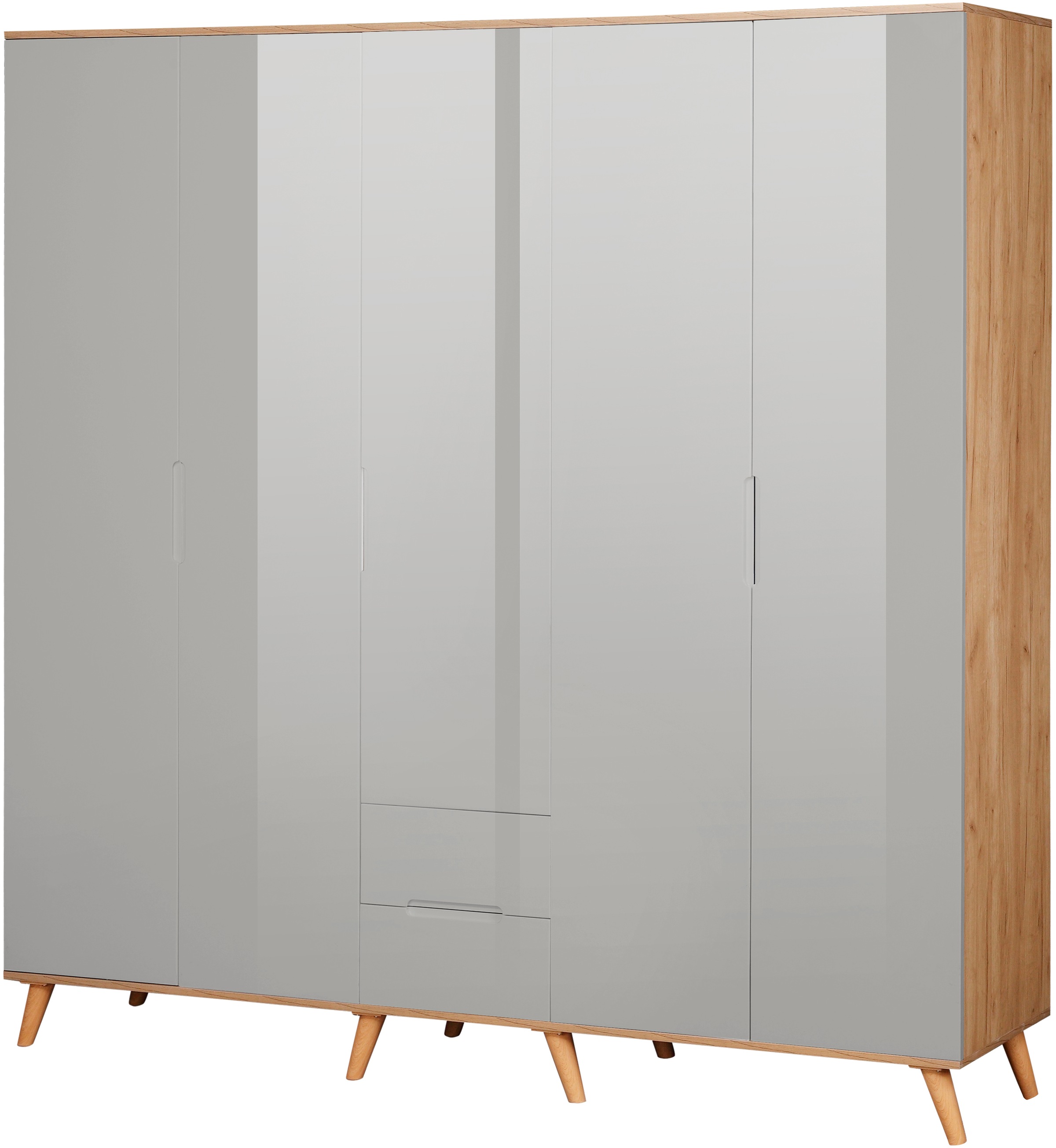 OTTO home Kleiderschrank "Lund Schlafzimmerschrankim skandinavischem Design" Garderobenschrank mit Premium Innenausstattung, Breite 200cm hochglanz