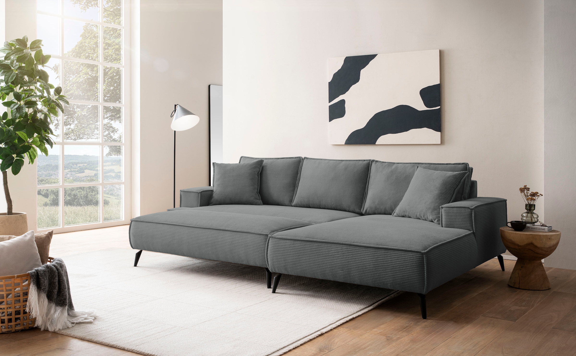 andas Ecksofa »TVINNU, L-Form in Cord, Sofa«, wahlweise Recamiere rechts/links, schwarze Füsse, bequemer Sitzkomfort