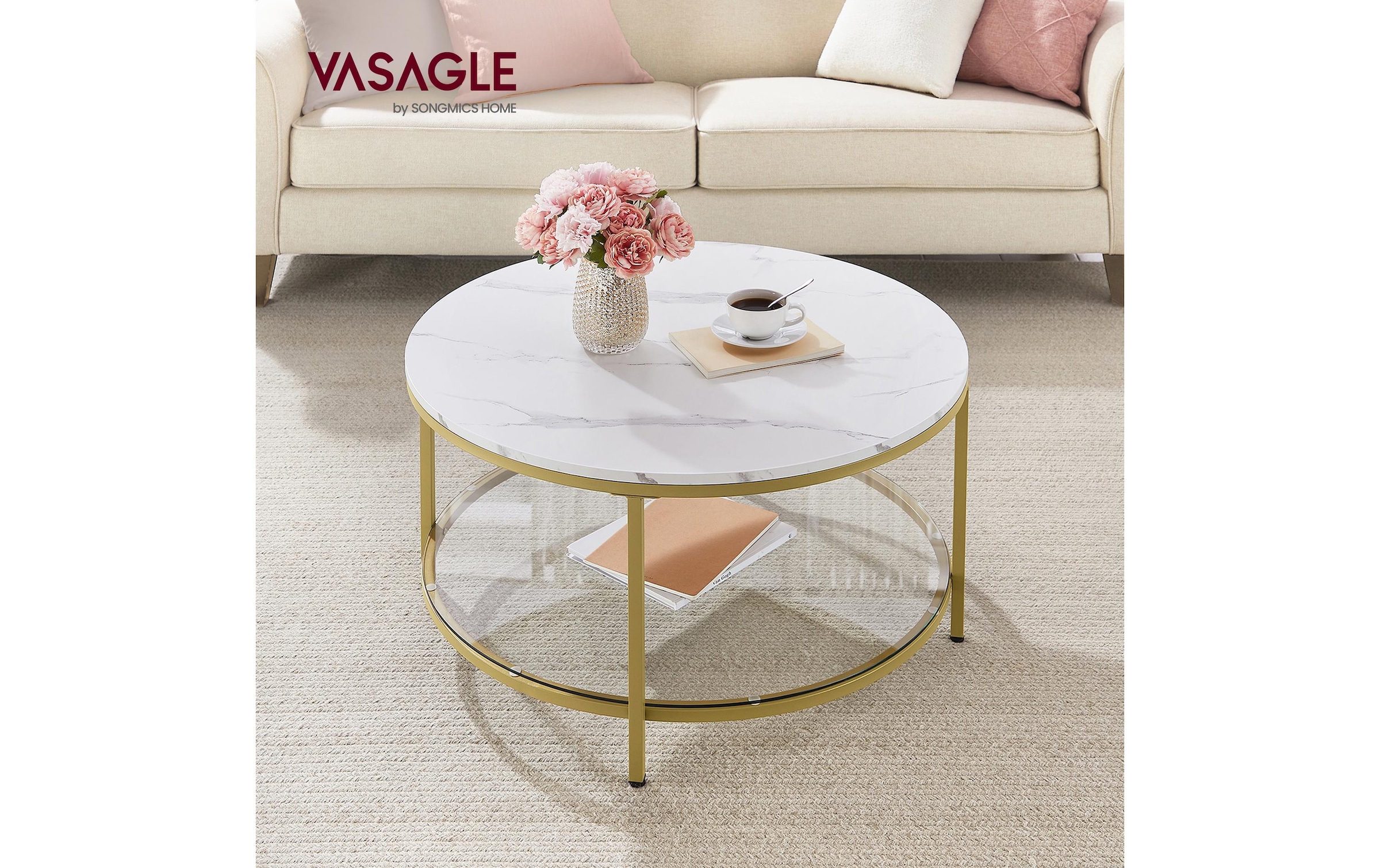 VASAGLE Beistelltisch »mit Glas 80 x 46 cm«