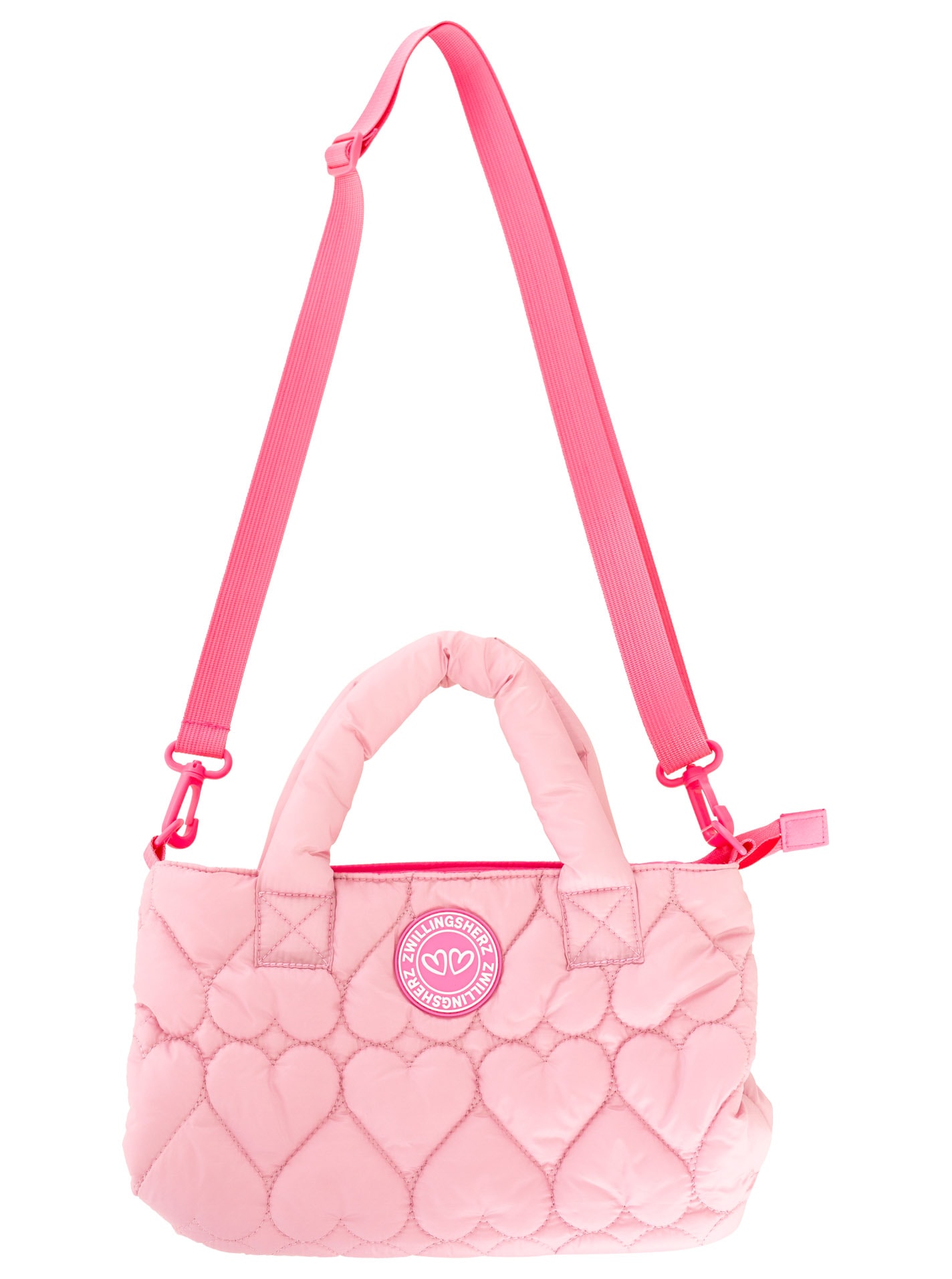 Image of Zwillingsherz Tragetasche ""Herzsteppung"" Herzsteppung, abnehmbarer pinker Schulterriemen, pinkes Logopatch