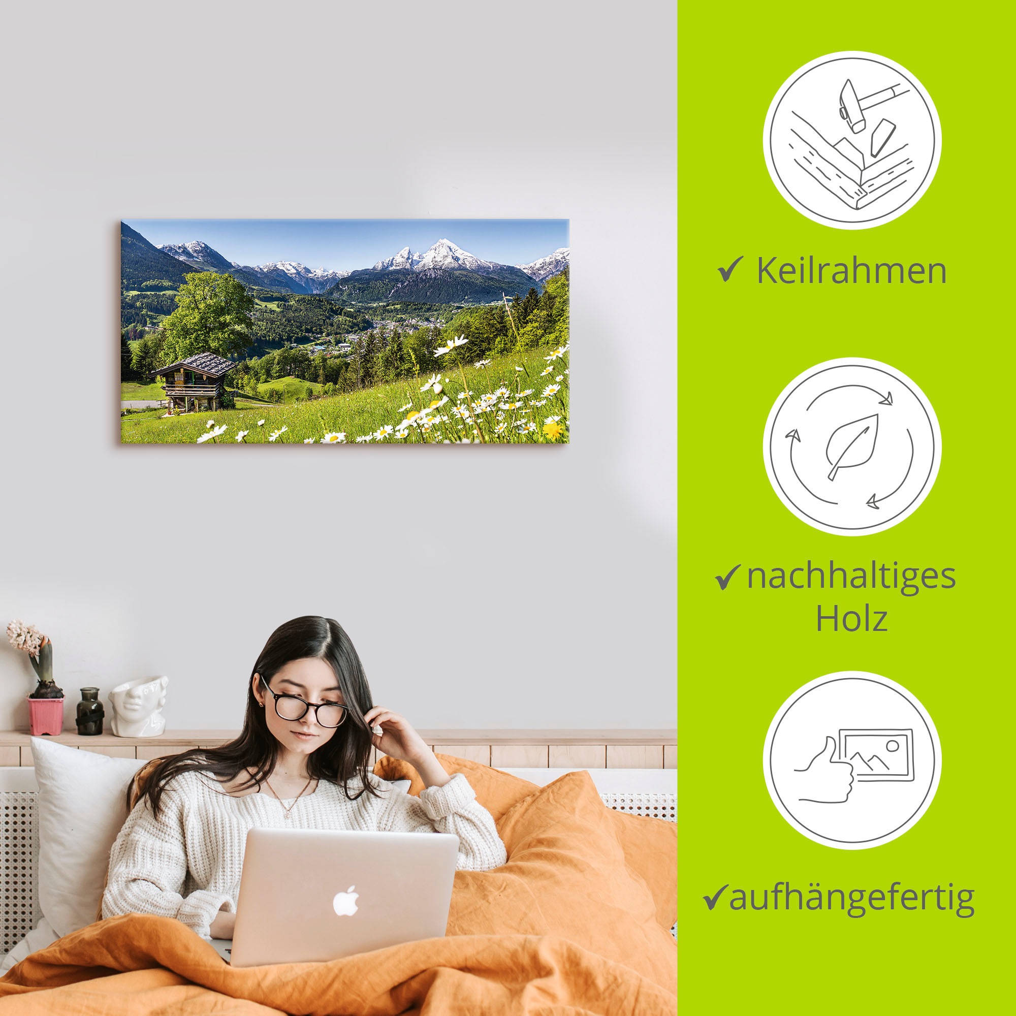 Artland Wandbild »Landschaft in den Bayerischen Alpen«, Berge, (1 St.), als Alubild, Outdoorbild, Leinwandbild, Poster, Wandaufkleber