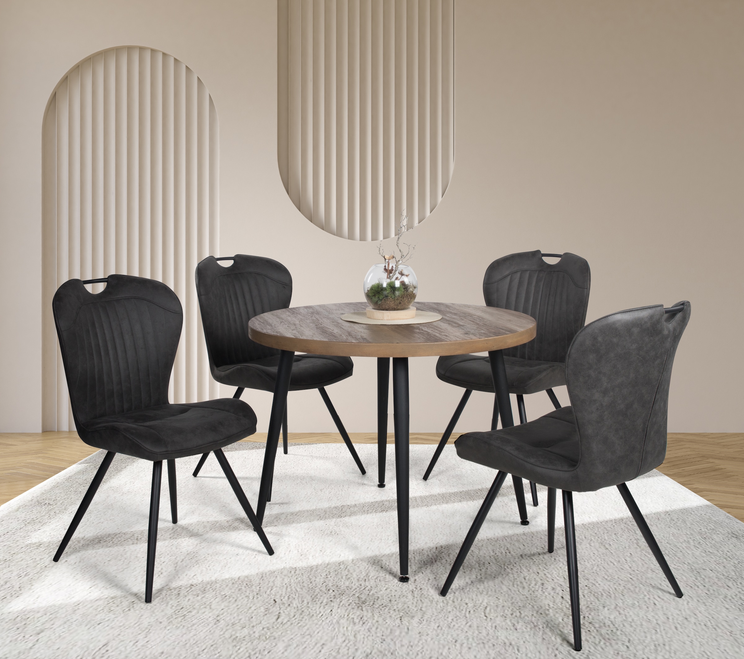 Image of Duo Collection Essgruppe "Esszimmergruppe Marla & Zoe" Set, 5-tlg., 5 Stk. tlg. Ø 100 cm, massives Metallgestell, bis 100 kg belastbar