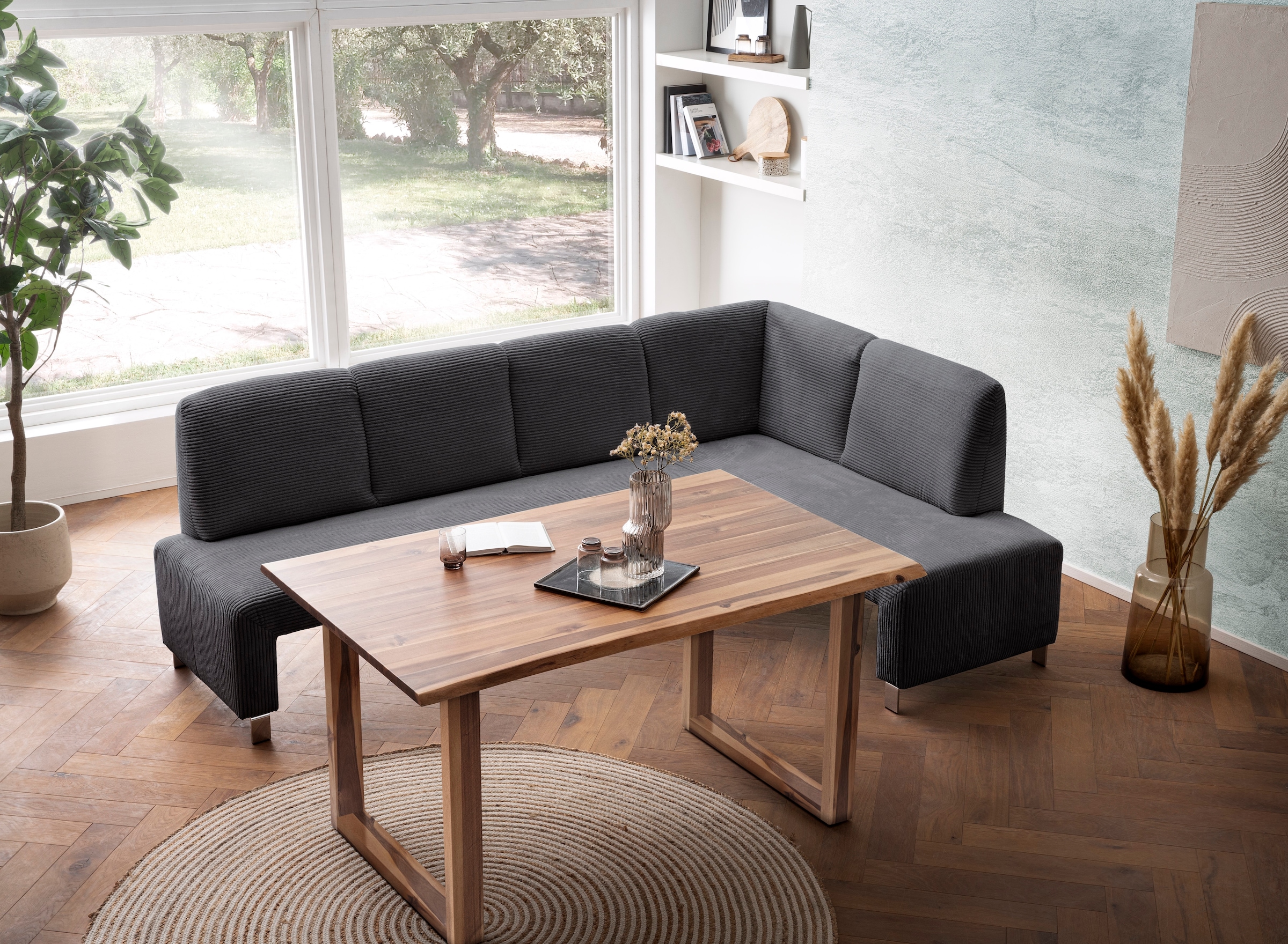 exxpo - sofa fashion Eckbank »Intenso, viele Bezugsstoffe Cord, Leder, Struktur  244/157 cm (B/T)« hohe Bodenfreiheit, frei im Raum stellbar, hoher Sitzkomfort