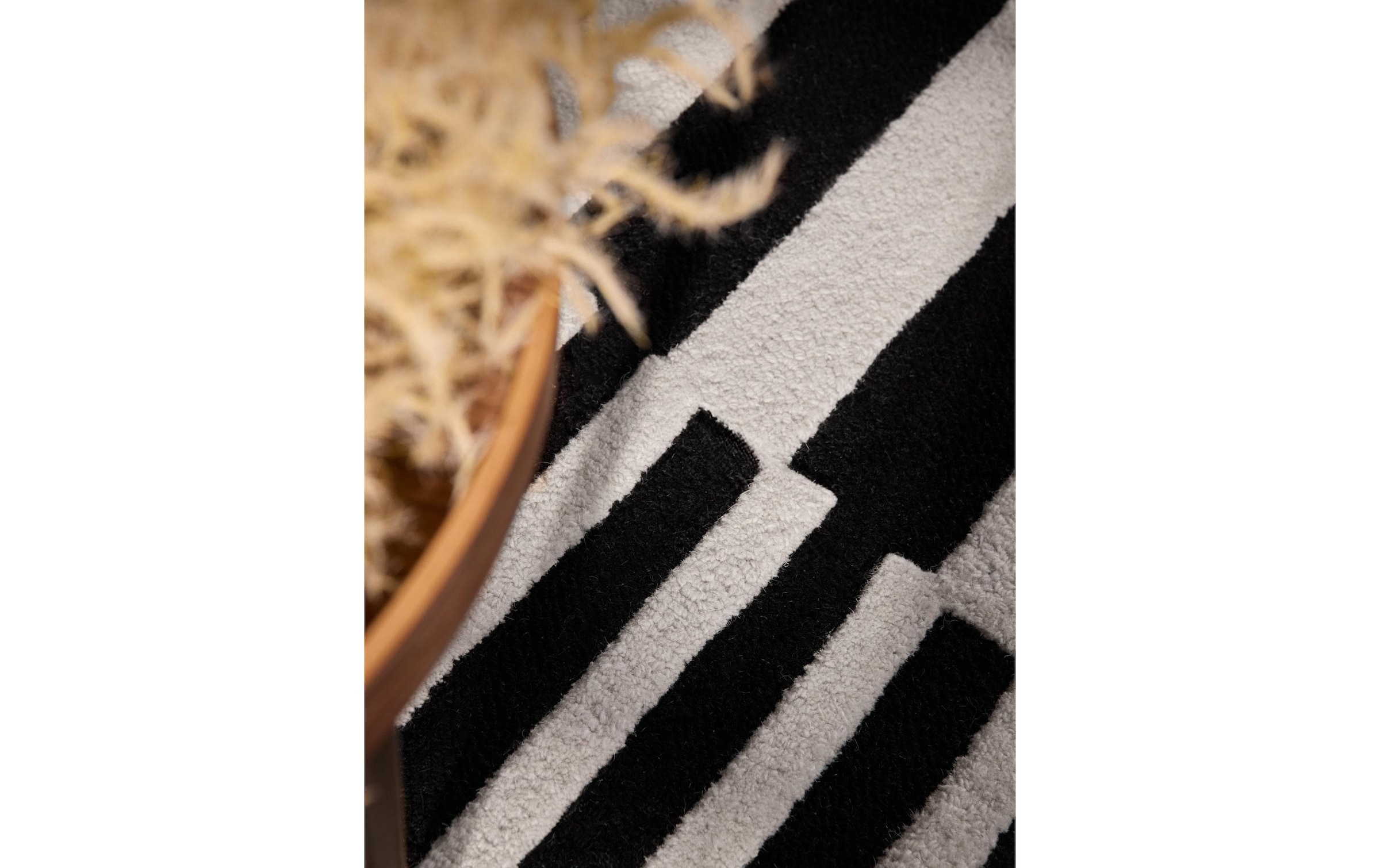 ELLE DECORATION Teppich »Flux« rechteckig 12 mm Höhe Wolle, Natur, Wohnzimmer, schwarz weiss, Geometrisch, Streifen
