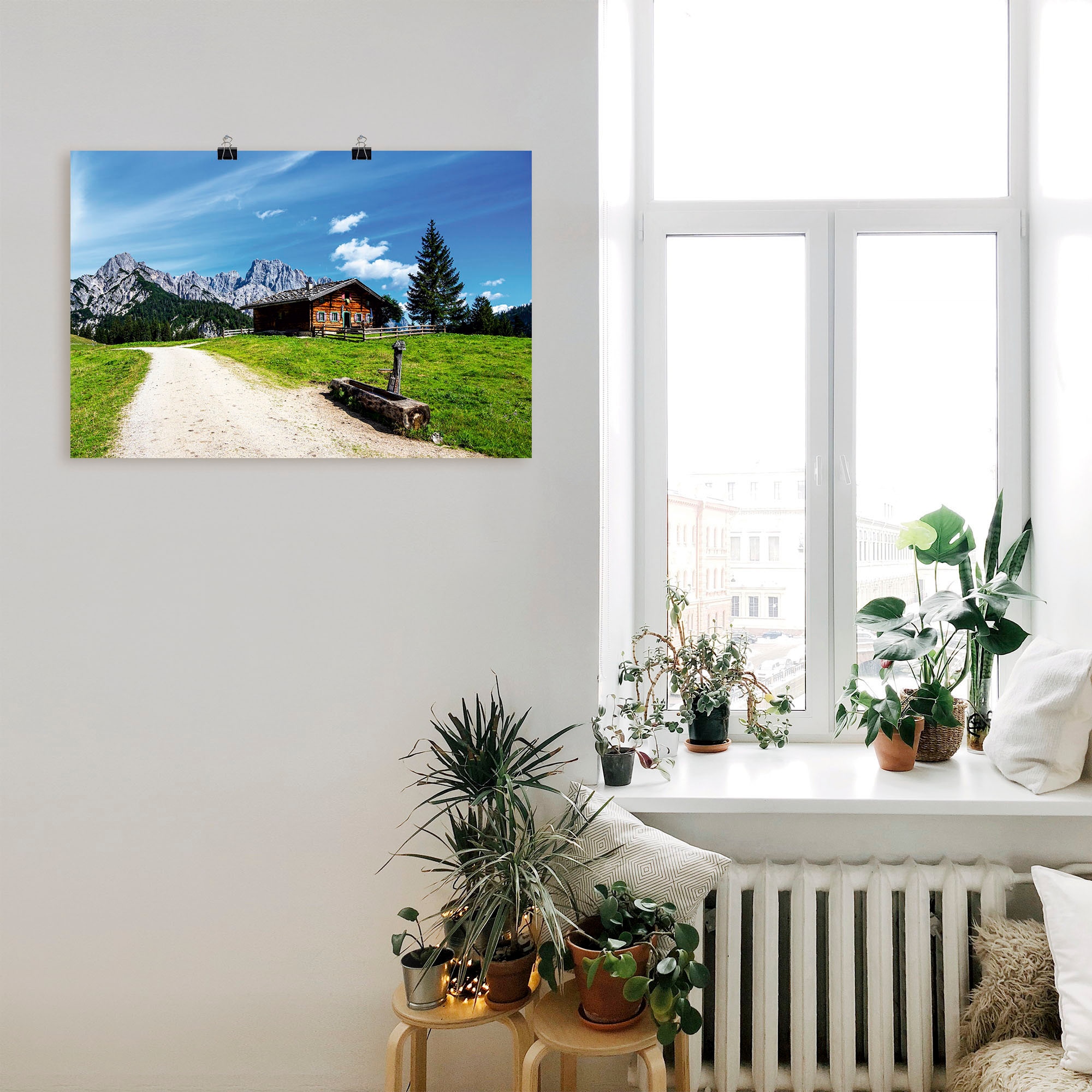 Poster Wandbild Berge Leinwandbild, St.), »Blick Litzlalm versch. & auf Alpenbilder, kaufen als Hütte«, mit in (1 Alubild, Grössen Wandaufkleber oder die Artland