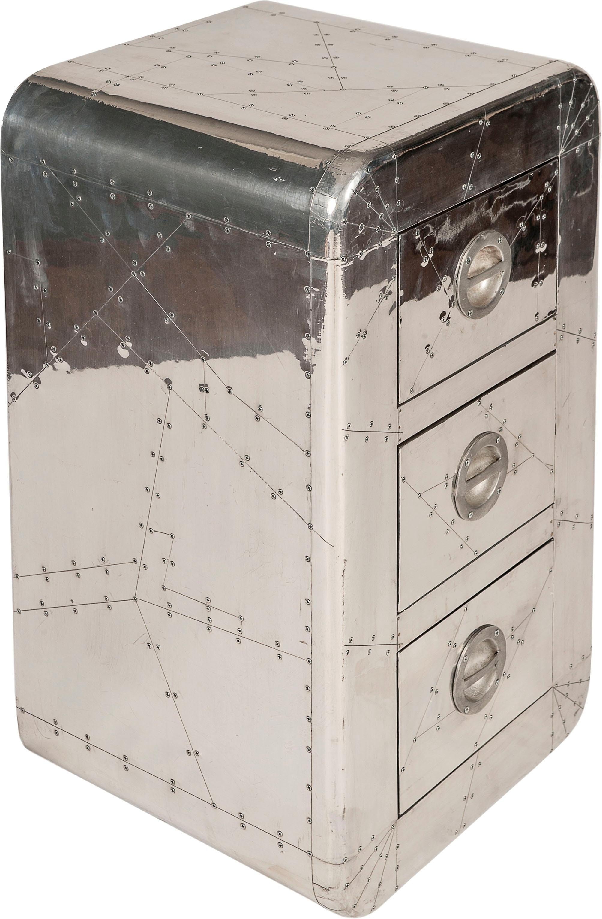 Image of SIT Kommode "Leh aus Mangoholz mit 3 Schubladen in futuristischer Flugzeugoptik" Aluminium-Look mit Zierschrauben im markanten Industrial-Design