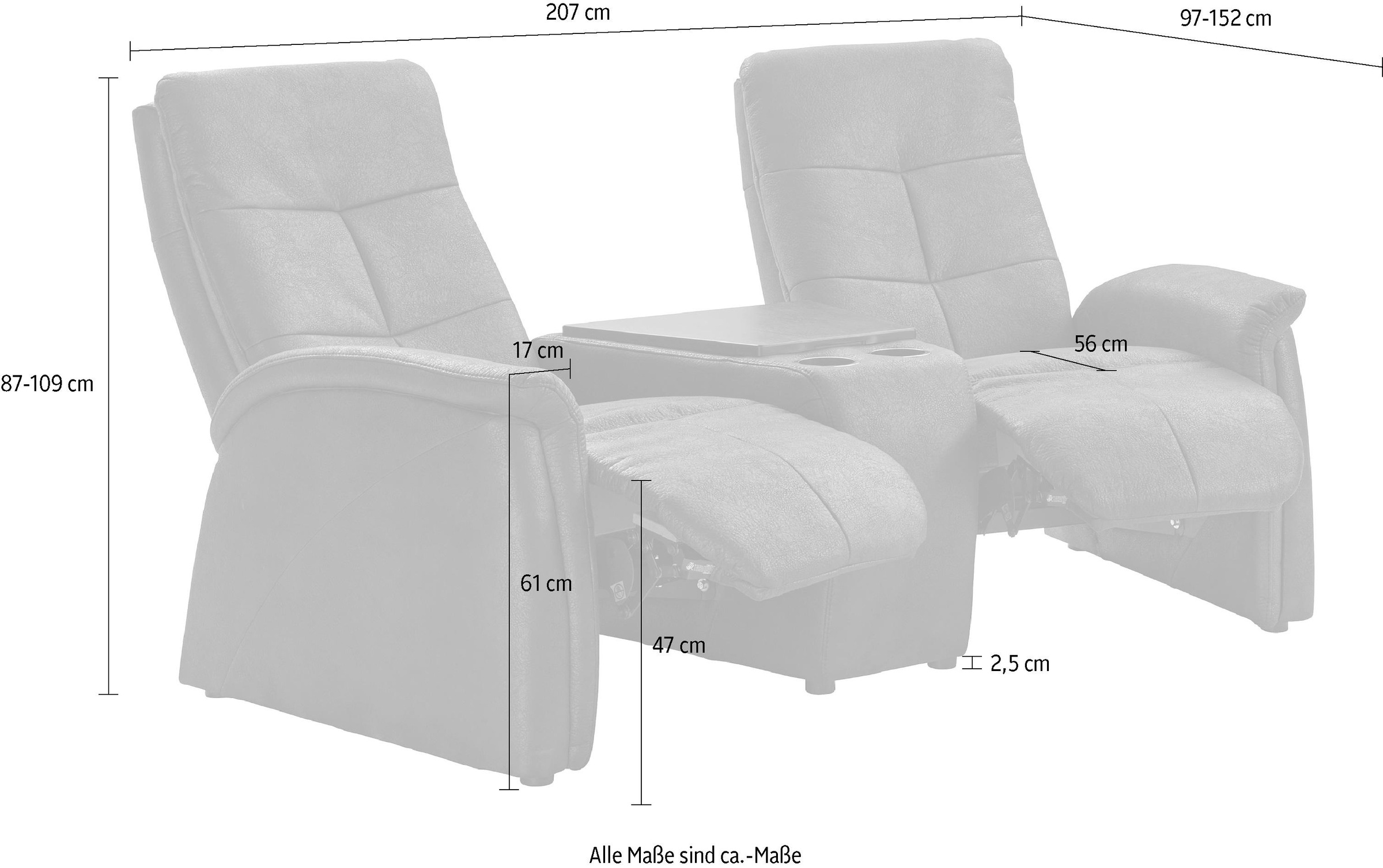 exxpo - sofa fashion Canapé »Tivoli, Kinosofa, bequem und komfortabel durch die Relaxfunktion« (2-sitzig), schmale Armlehnen
