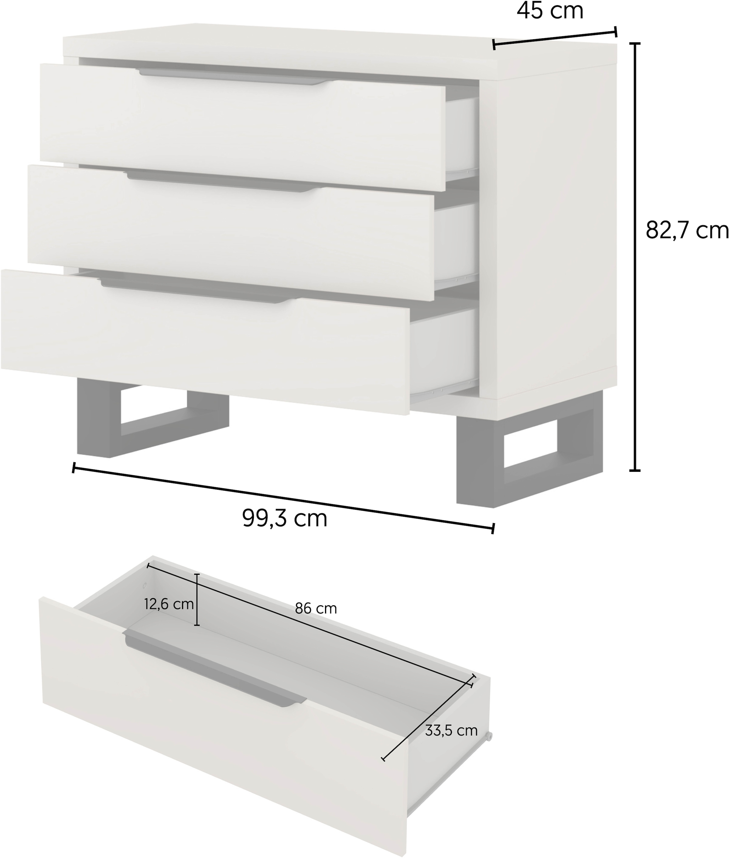 Home affaire Kommode »Bronne,Breite 99,5 cm Schubladenkommode, Sideboard« Sideboard mit viel Stauraum, Schlafzimmerkommode Kufen in Metalloptik