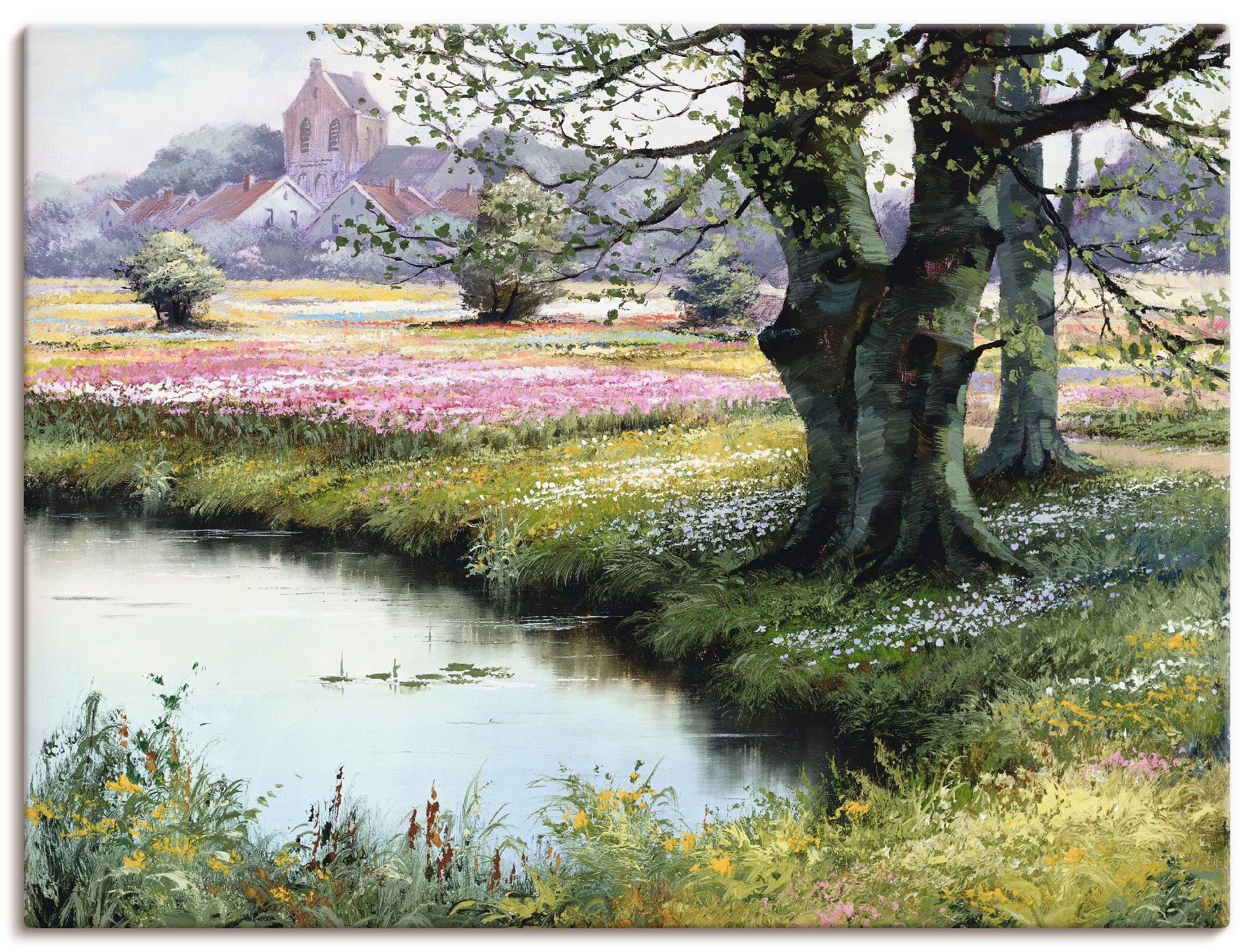 Image of Artland Leinwandbild "Das Dorf" Felder 1 Stk. tlg. auf Holzrahmen gespannt