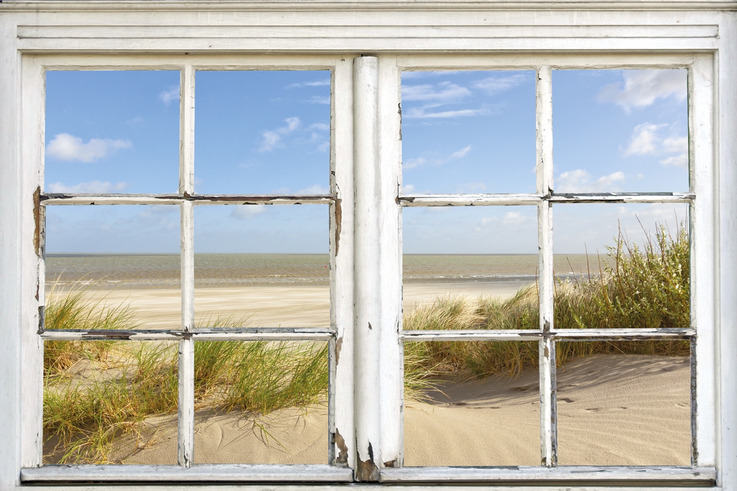 Image of queence Leinwandbild "Sylt" Düne Fensterblick Meer Natur 1 Stk. tlg. Premium-Leinwandstoff