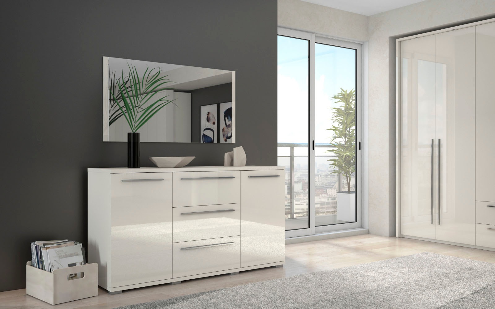 Image of GOODproduct Sideboard "Piano, Kombikommode, 2-türig mit 3 Schubladen, 153x45x85cm" UV lackiert, hochglänzend, Soft-Close Funktion
