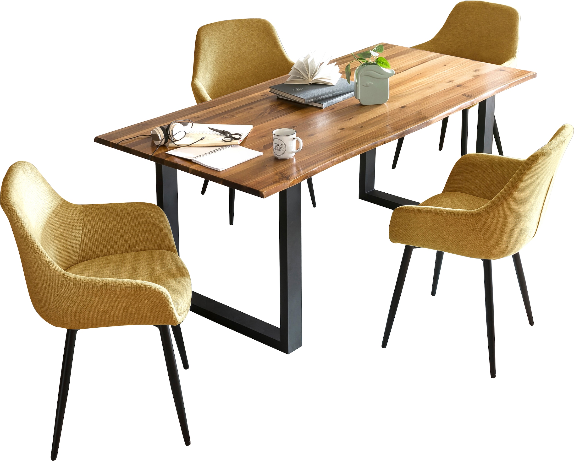 SalesFever Essgruppe »für stilvolles Speisen«, (Set, 5 tlg.), 5-teiliges Set mit authentischer Baumkanten-Tischplatte