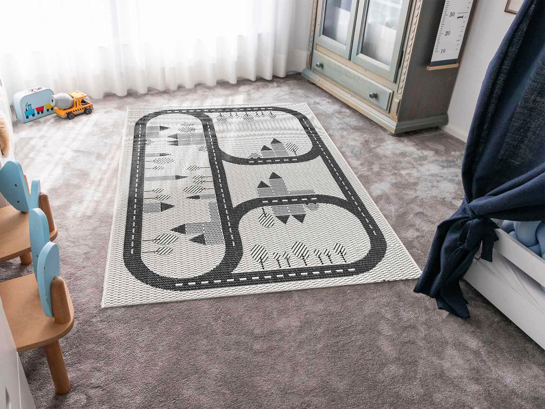 Primaflor-Ideen in Textil Kinderteppich "CABANE - Streets" rechteckig 3 mm Höhe Flachgewebe, Straßen-Spiel-Teppich, In- und Outdoor geeignet