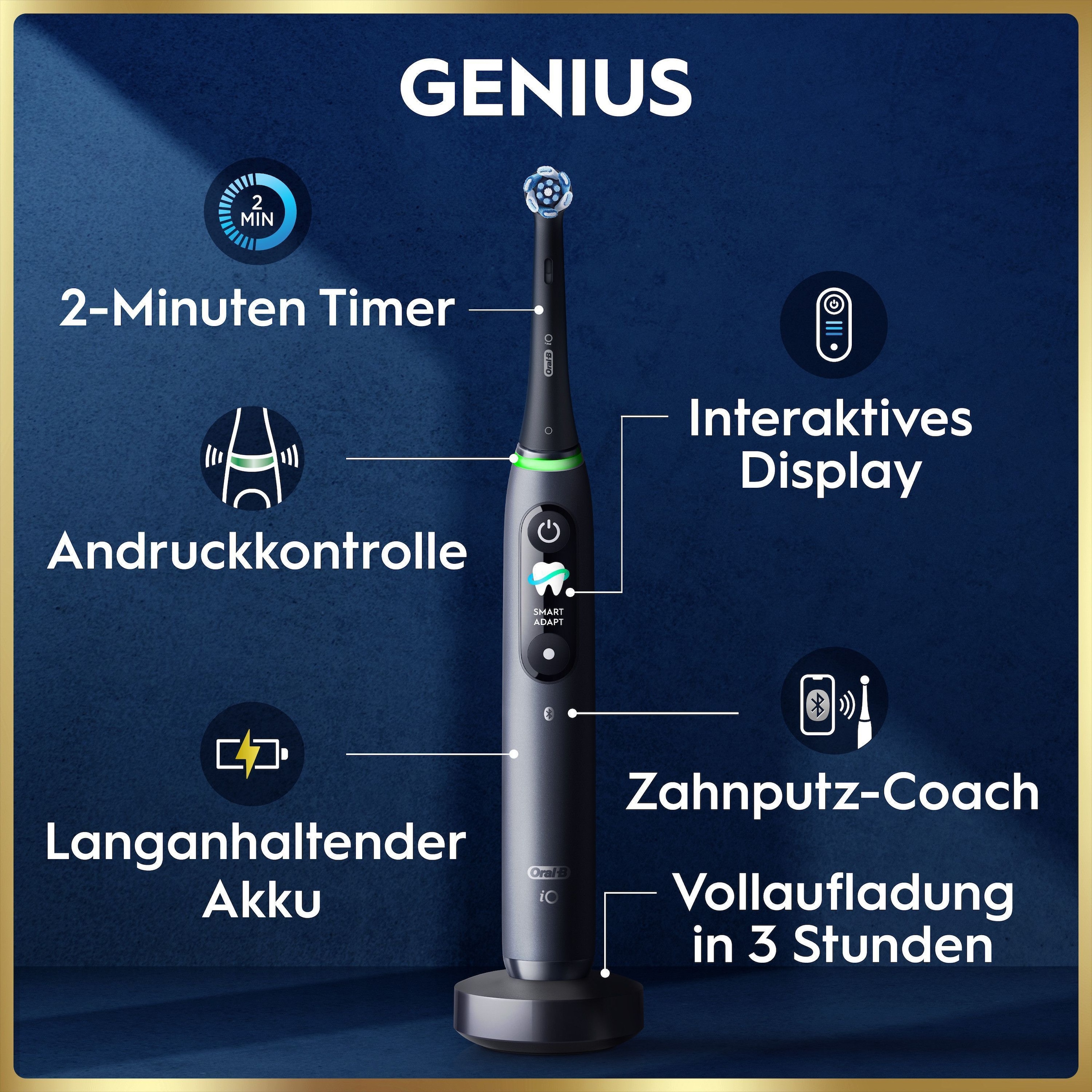 Oral-B Brosse à dents électrique »iO 9 Duopack« 3 cuis Aufsteckbürsten avec technologie magnétique, 7 modes de nettoyage, écran couleur et étui de voyage avec charge