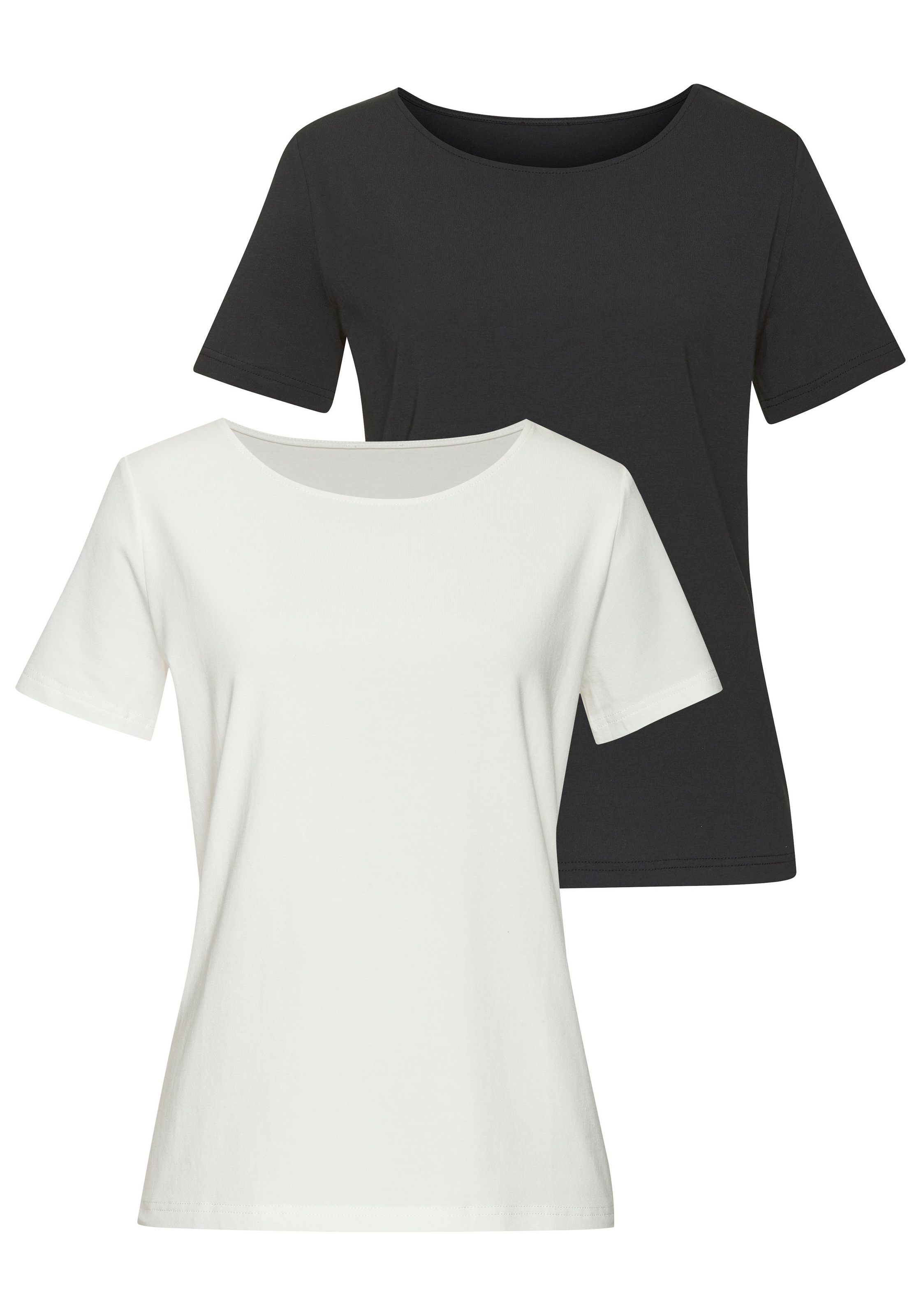 Image of LASCANA T-Shirt "mit Rundhals-Ausschnitt" 2er-Pack, aus elastischem Jersey mit Baumwolle und Modal