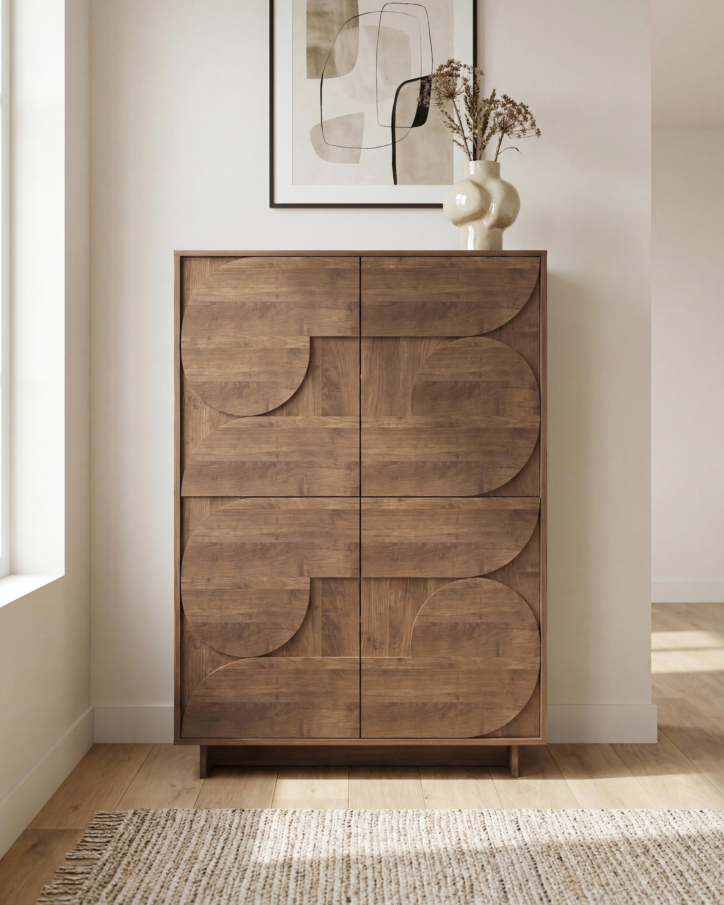 Home affaire Buffet haut »Zen, B/H 105/147 cm, 4 Türen, Hochkommode, Stauraumschrank« ouverture par pression, façades 3D, structure bois Mercure, beaucoup de rangement,