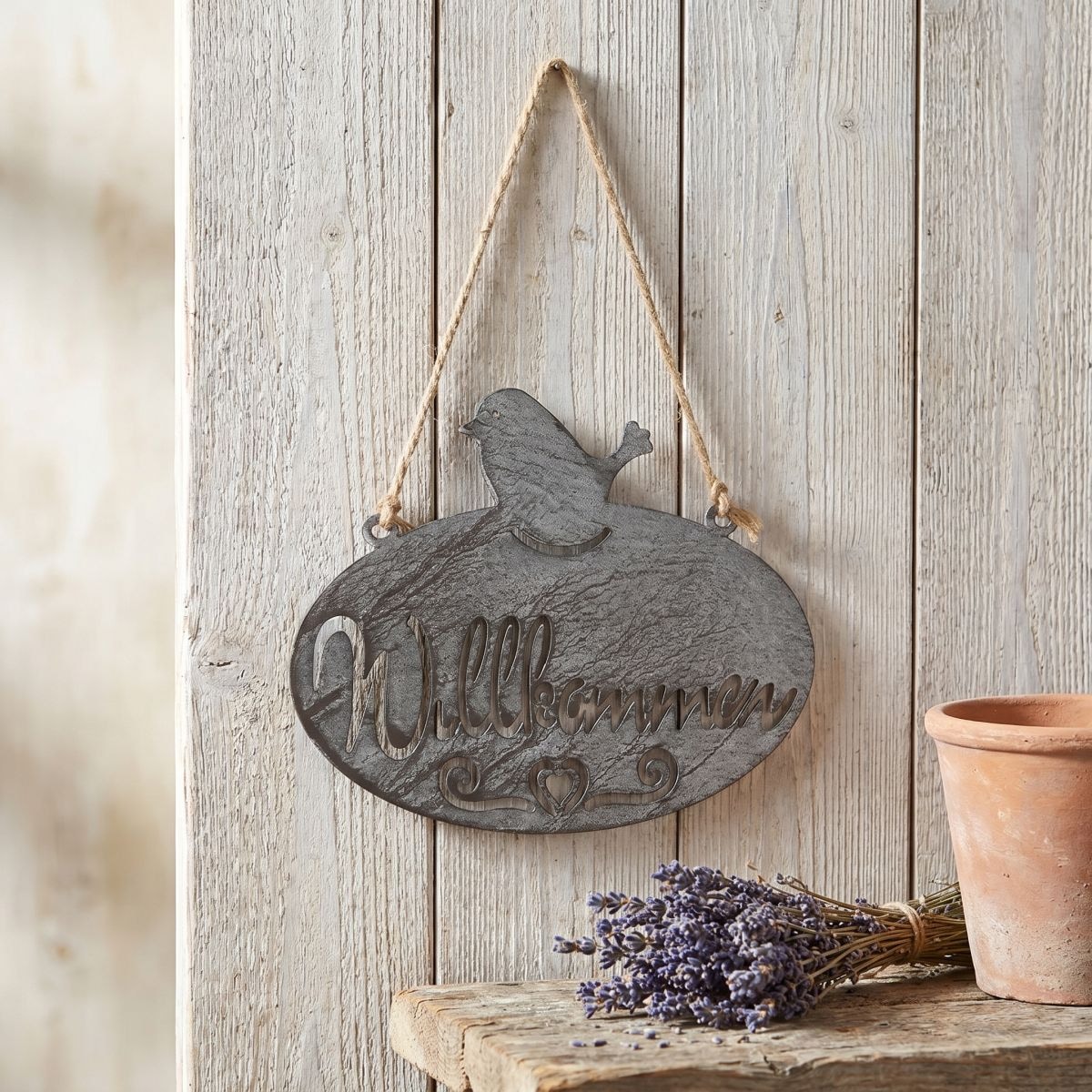 Ambiente Haus Gartenstecker »Willkommen Schild mit Vogel (B) 20cm«