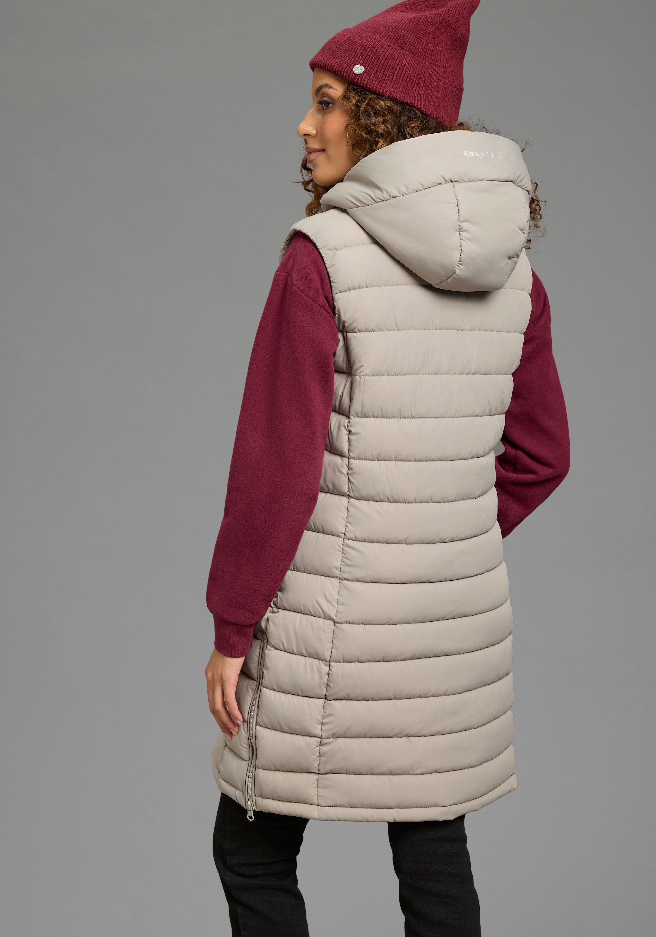 KangaROOS Gilet long matelassé, avec fentes zippées