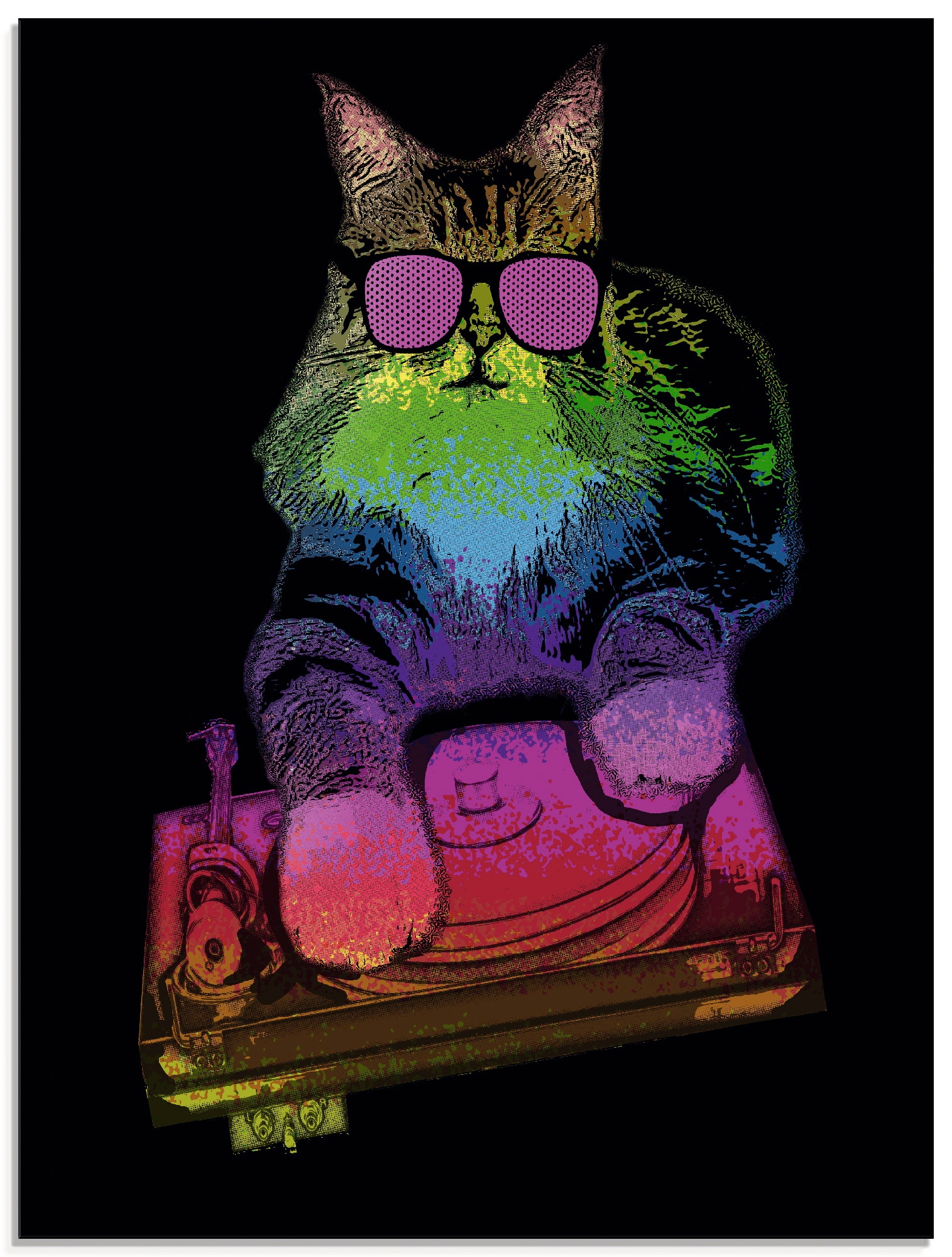 Image of Artland Glasbild "Witzige DJ Katze Party Musik" Humor 1 Stk. tlg. in verschiedenen Grössen