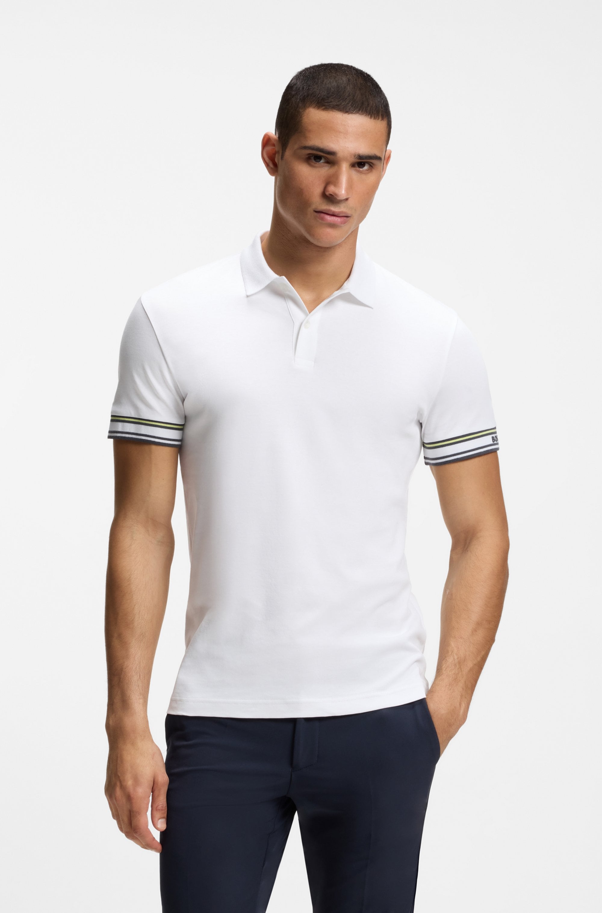 Image of BOSS GREEN Poloshirt "Polo Zone" mit Piqué-Streifen und einem Logo am Ärmel
